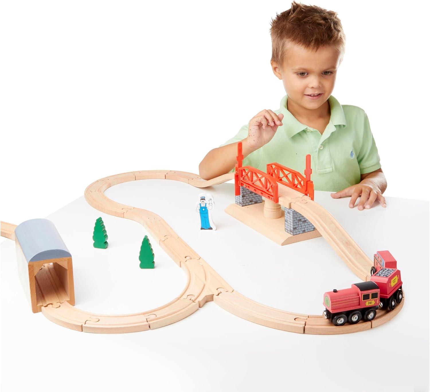 imageMelissa ampamp Doug Swivel Bridge Wooden Train Set 47 pcs