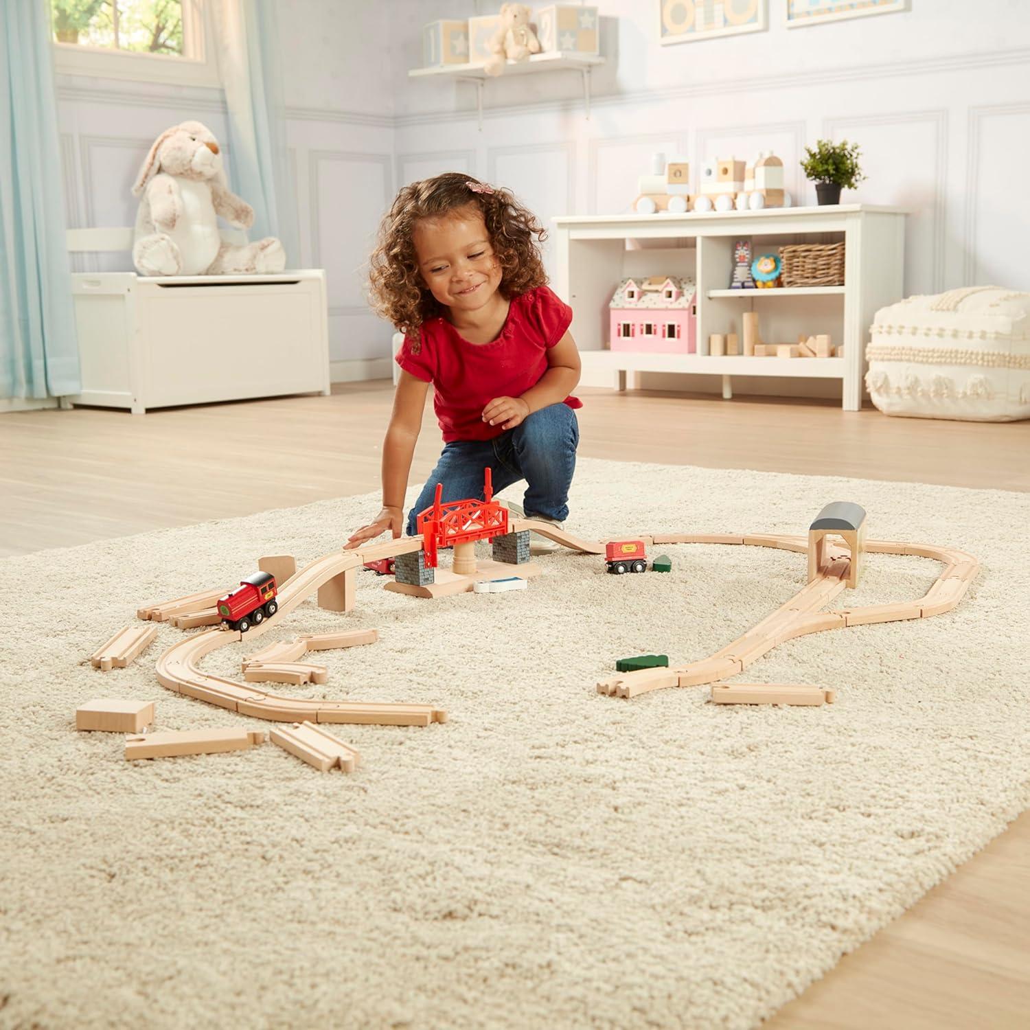 imageMelissa ampamp Doug Swivel Bridge Wooden Train Set 47 pcs