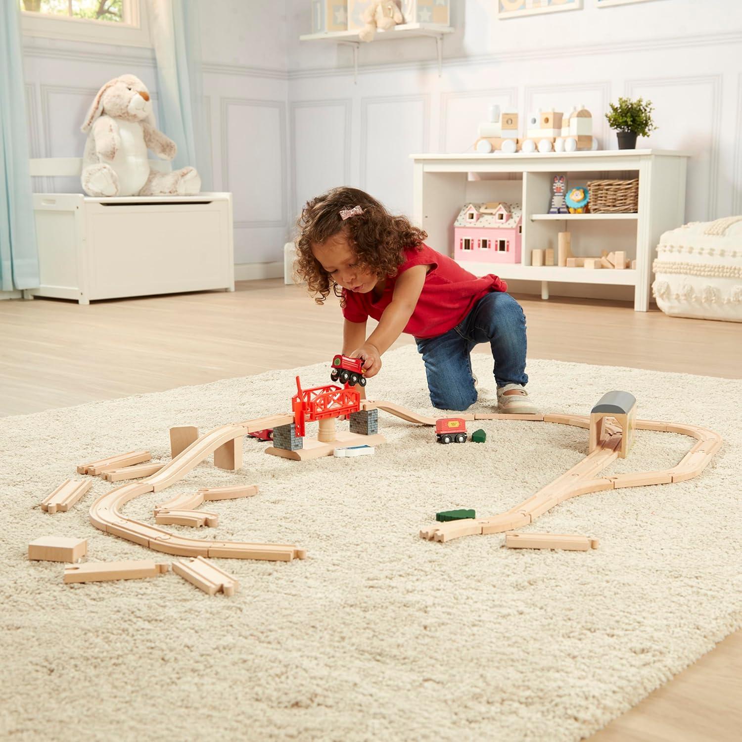 imageMelissa ampamp Doug Swivel Bridge Wooden Train Set 47 pcs