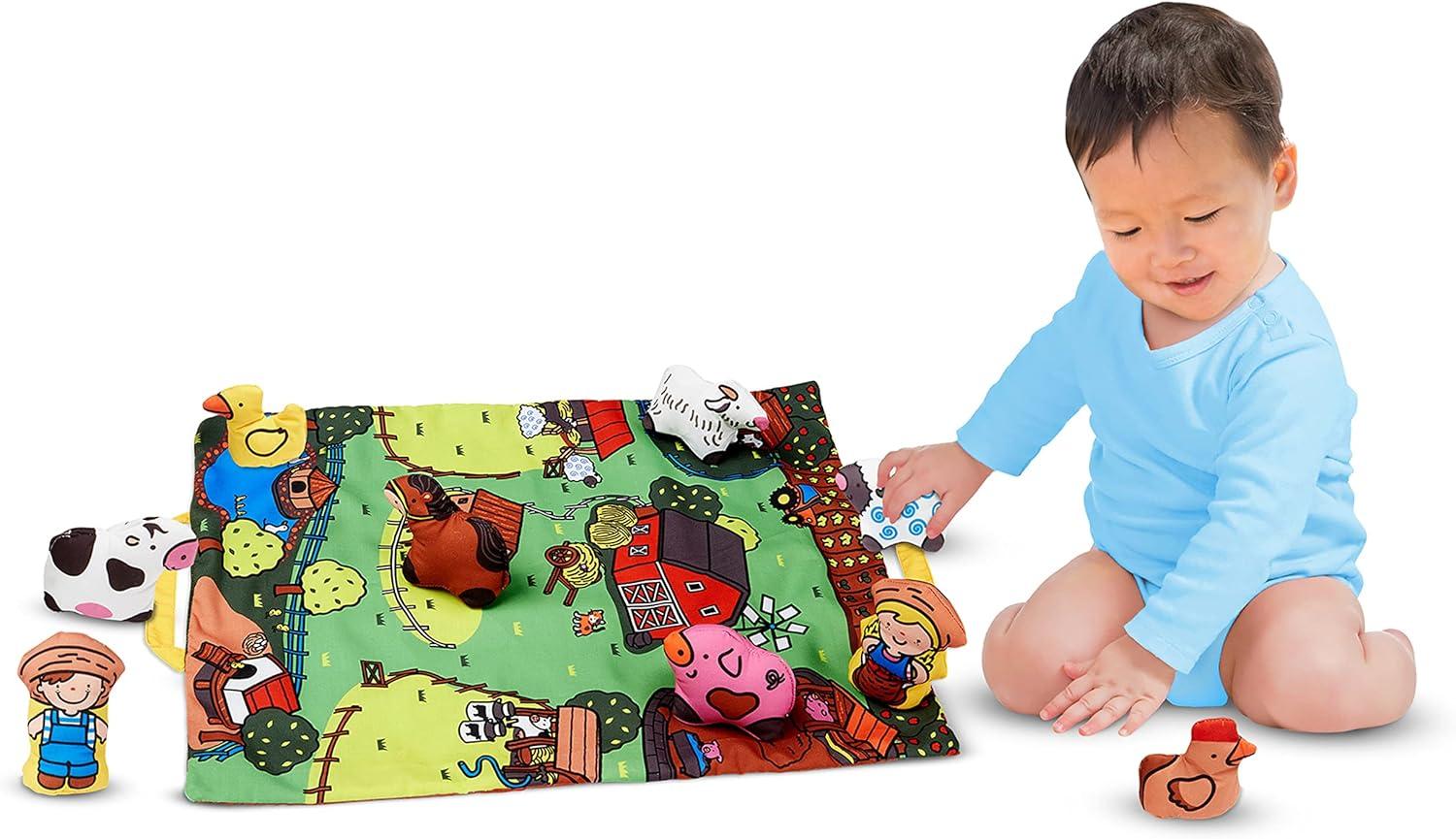 imageMelissa ampamp Doug TakeAlong Farm Baby and Toddler Play Mat 1925 x 145 inches With 9 Animals  Folds To Be Convenient Storage Bag for Travel