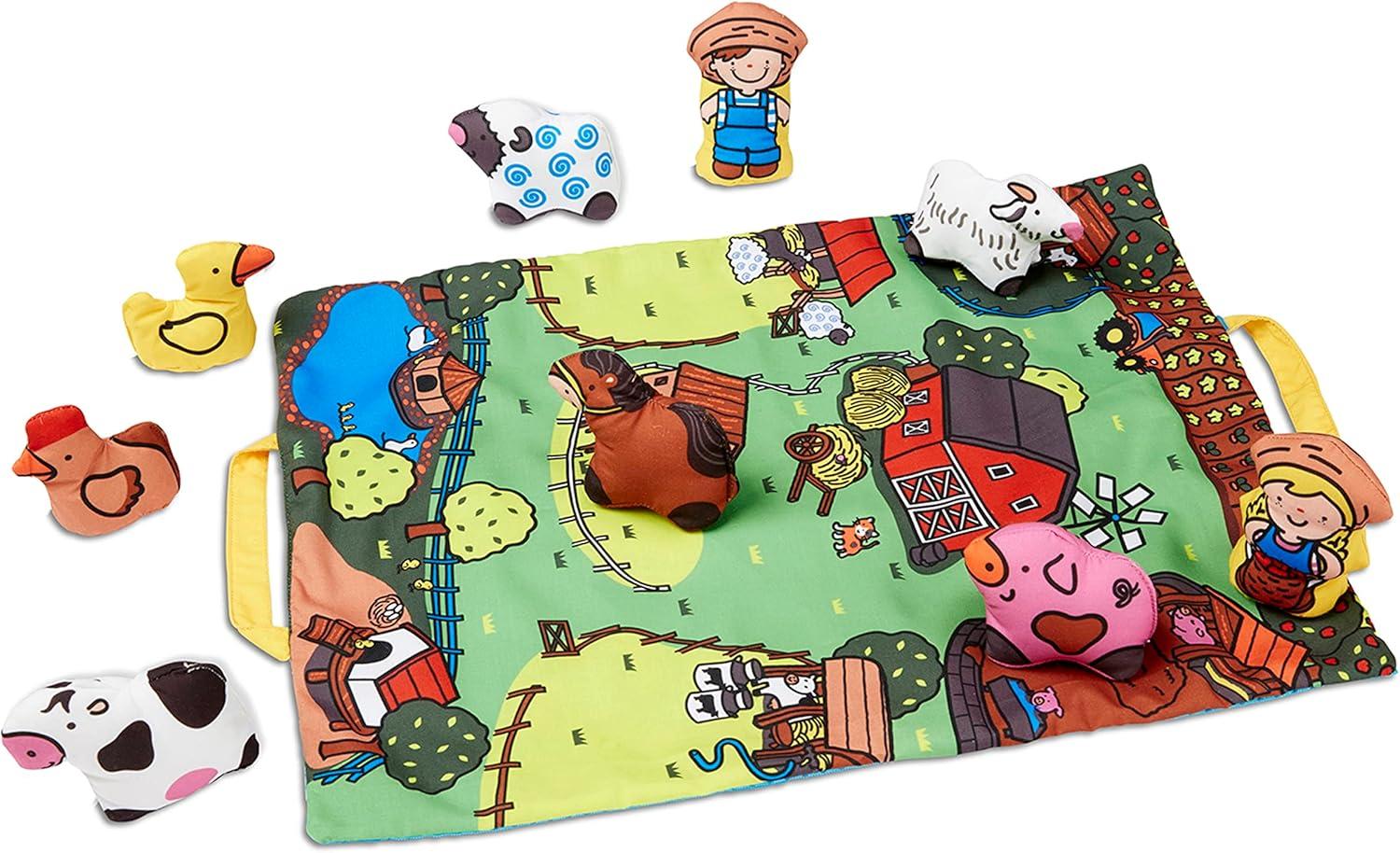 imageMelissa ampamp Doug TakeAlong Farm Baby and Toddler Play Mat 1925 x 145 inches With 9 Animals  Folds To Be Convenient Storage Bag for Travel