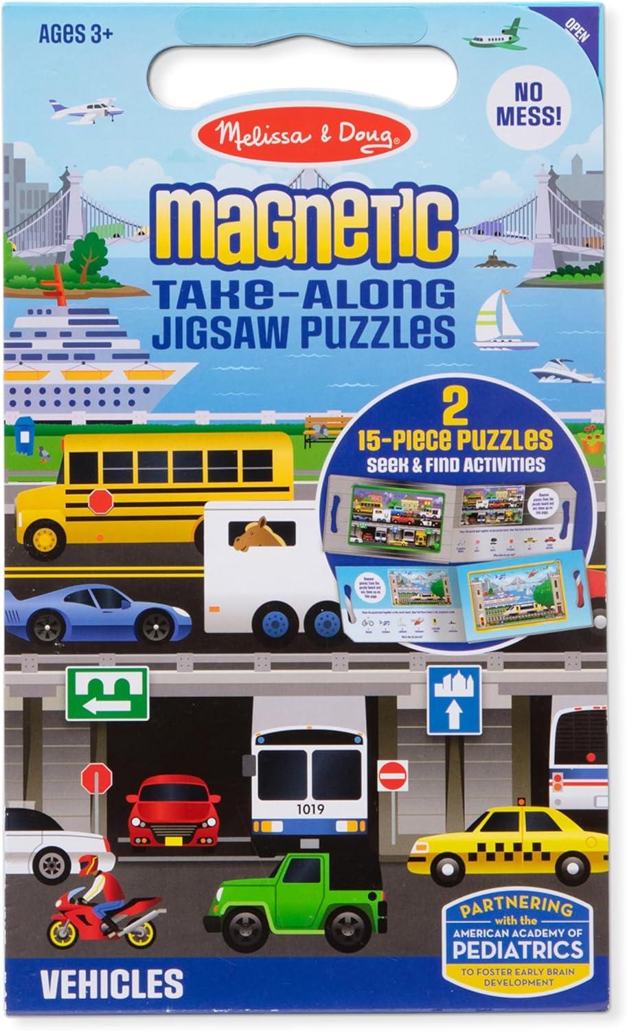imageMelissa ampamp Doug TakeAlong Magnetic Jigsaw Puzzle Set  On the Farm 2 x 15 Piece Travel Activity Toy for Preschoolers and Kids Ages 3  FSC Certified1 EA