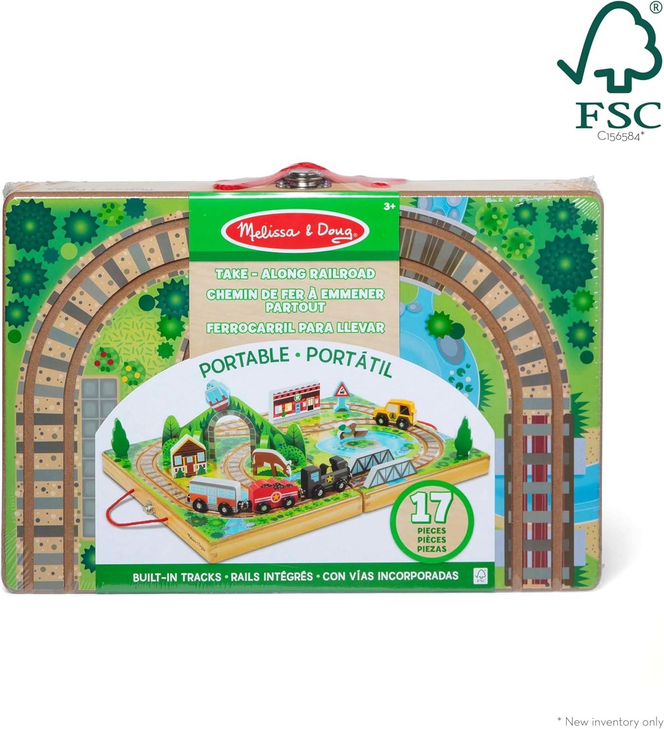 imageMelissa ampamp Doug TakeAlong Railroad Tabletop Playset with Wooden Train Toys Animals ampamp Scenery Play Pieces Preschool Learning Toys for Girls ampamp Boys 3  FSC CertifiedTrain