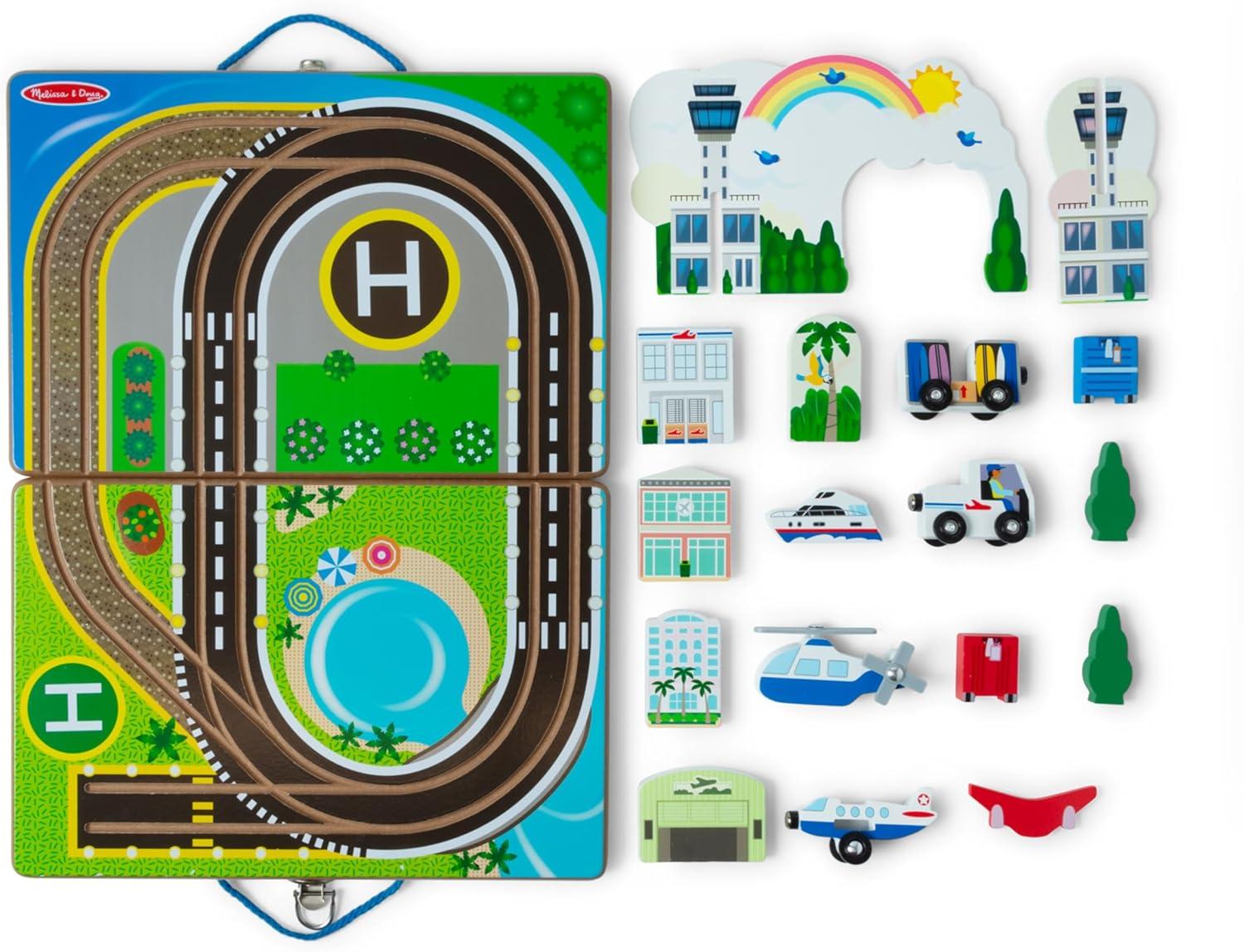 imageMelissa ampamp Doug TakeAlong Railroad Tabletop Playset with Wooden Train Toys Animals ampamp Scenery Play Pieces Preschool Learning Toys for Girls ampamp Boys 3  FSC CertifiedAirport