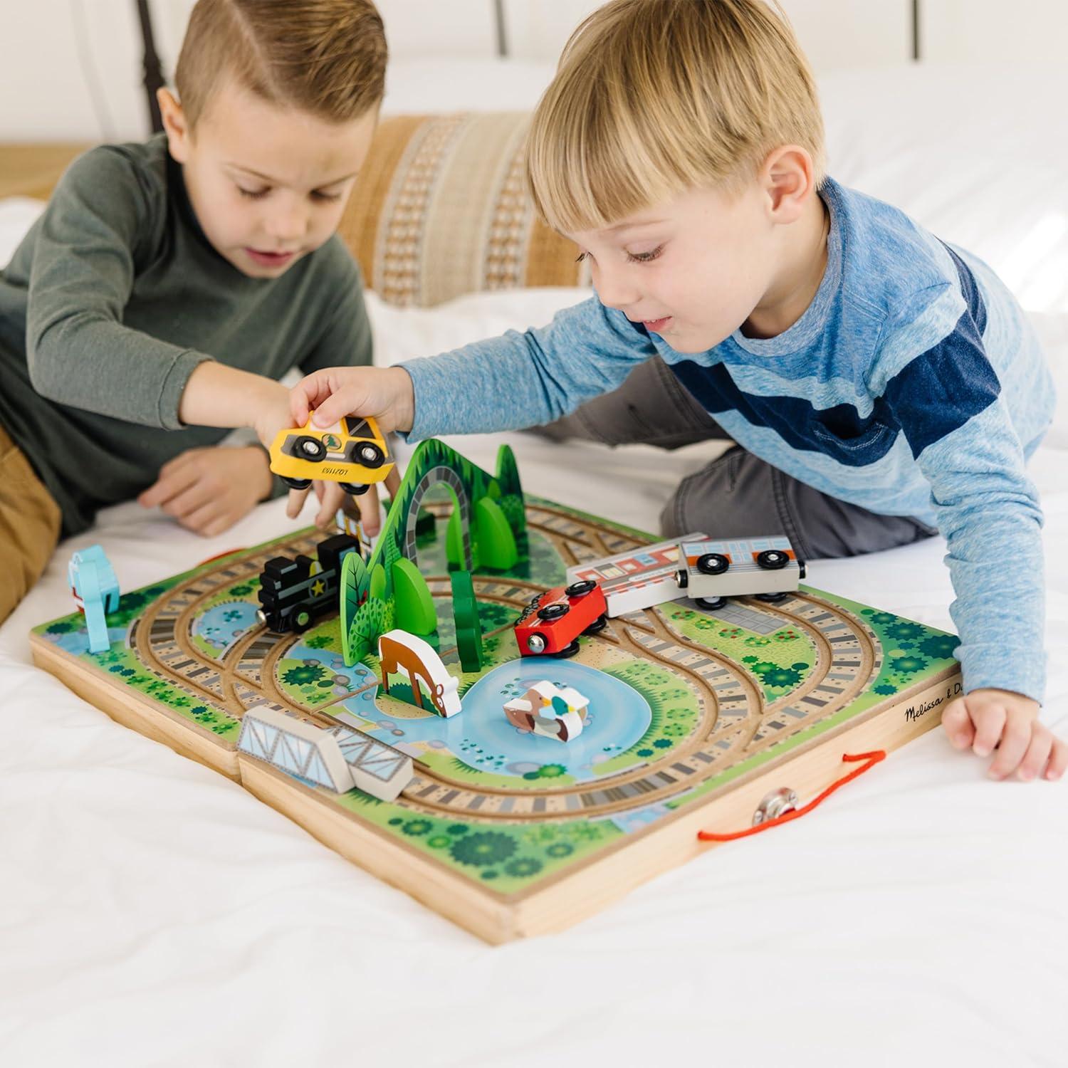 imageMelissa ampamp Doug TakeAlong Railroad Tabletop Playset with Wooden Train Toys Animals ampamp Scenery Play Pieces Preschool Learning Toys for Girls ampamp Boys 3  FSC CertifiedTrain