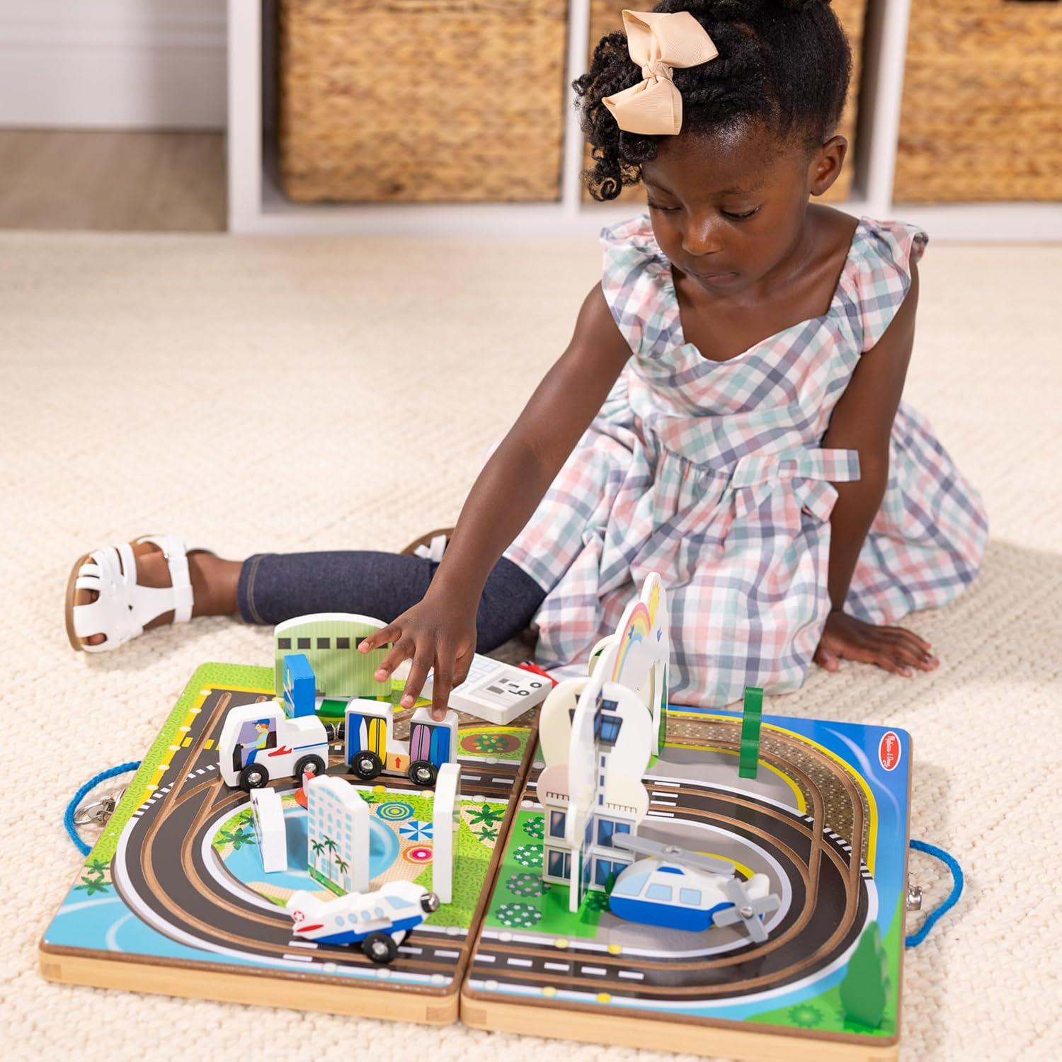 imageMelissa ampamp Doug TakeAlong Railroad Tabletop Playset with Wooden Train Toys Animals ampamp Scenery Play Pieces Preschool Learning Toys for Girls ampamp Boys 3  FSC CertifiedAirport