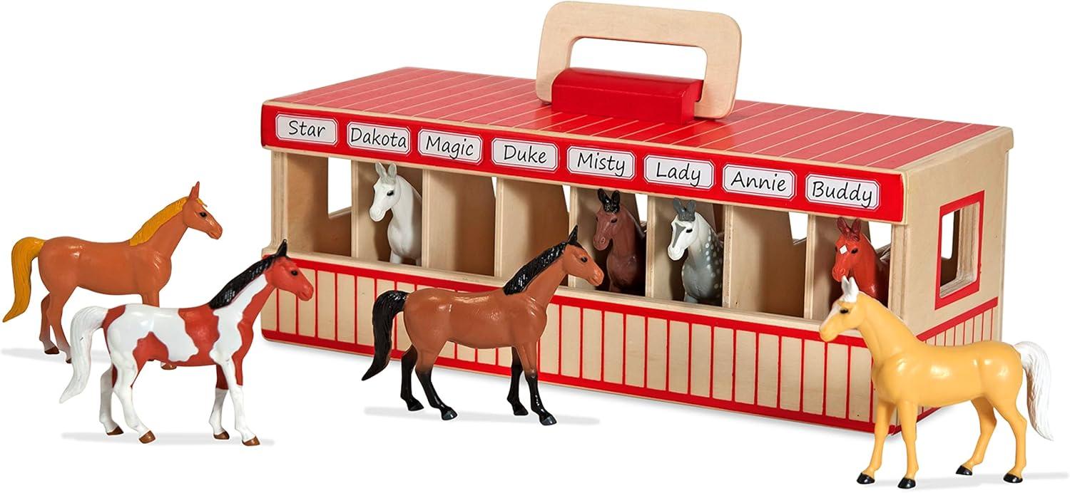 imageMelissa ampamp Doug TakeAlong ShowHorse Stable Play Set with Wooden Stable Box and 8 Toy HorsesShowHorse
