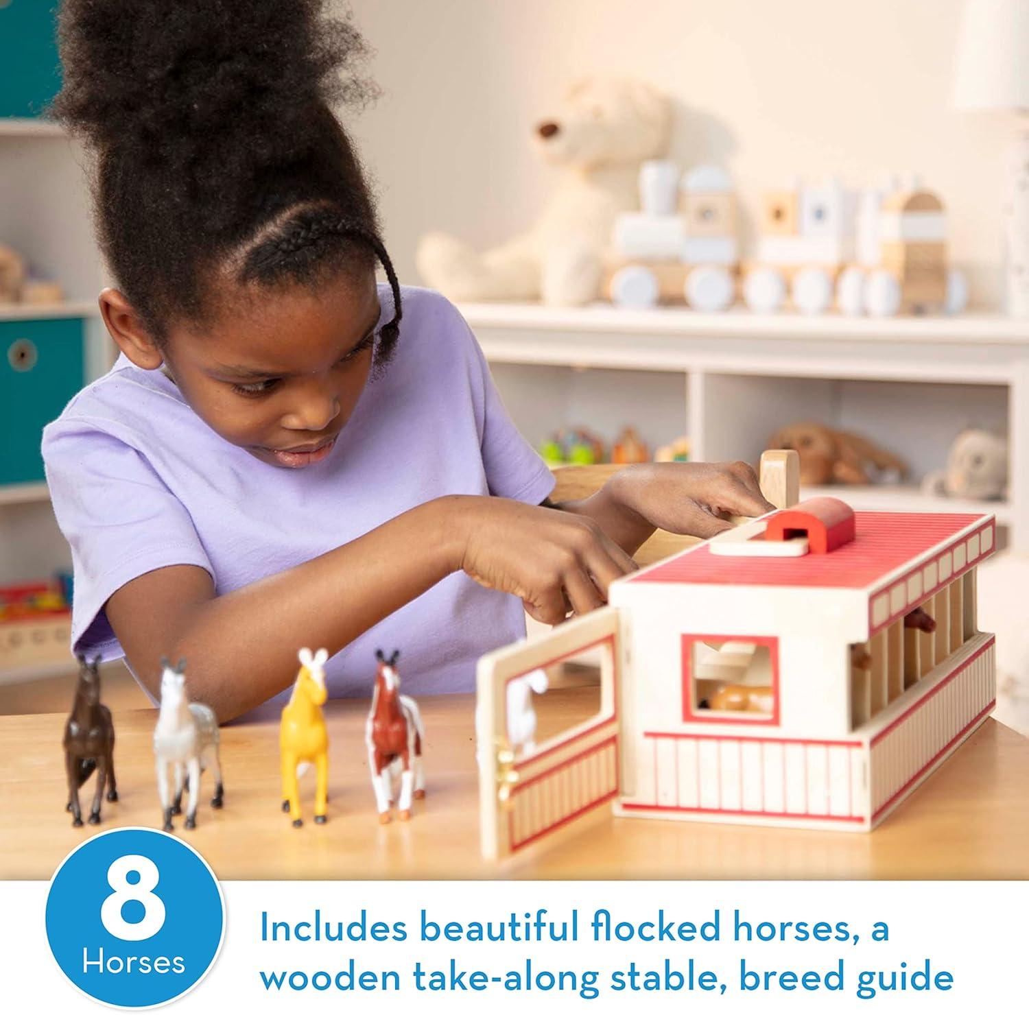 imageMelissa ampamp Doug TakeAlong ShowHorse Stable Play Set with Wooden Stable Box and 8 Toy HorsesShowHorse