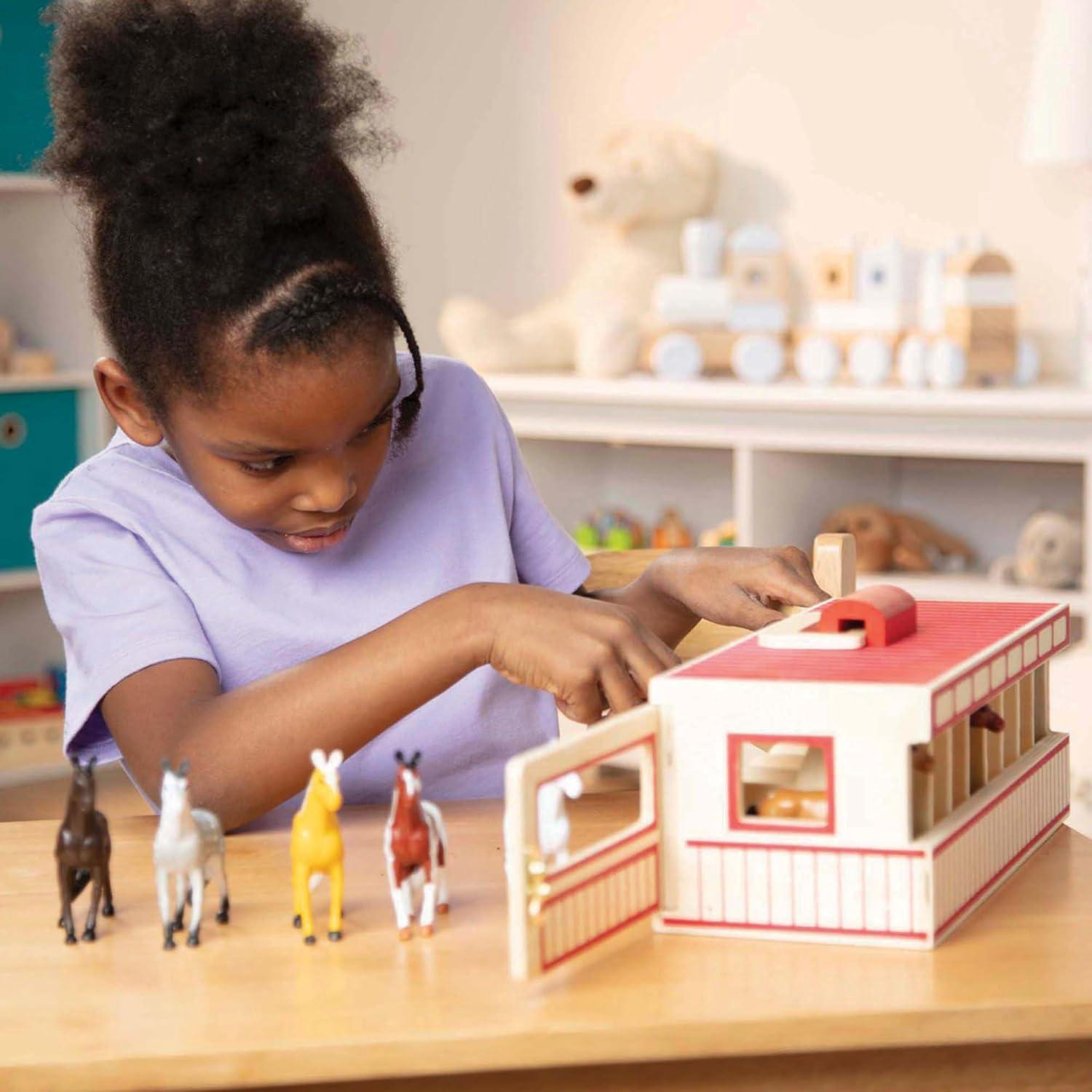 imageMelissa ampamp Doug TakeAlong ShowHorse Stable Play Set with Wooden Stable Box and 8 Toy HorsesShowHorse
