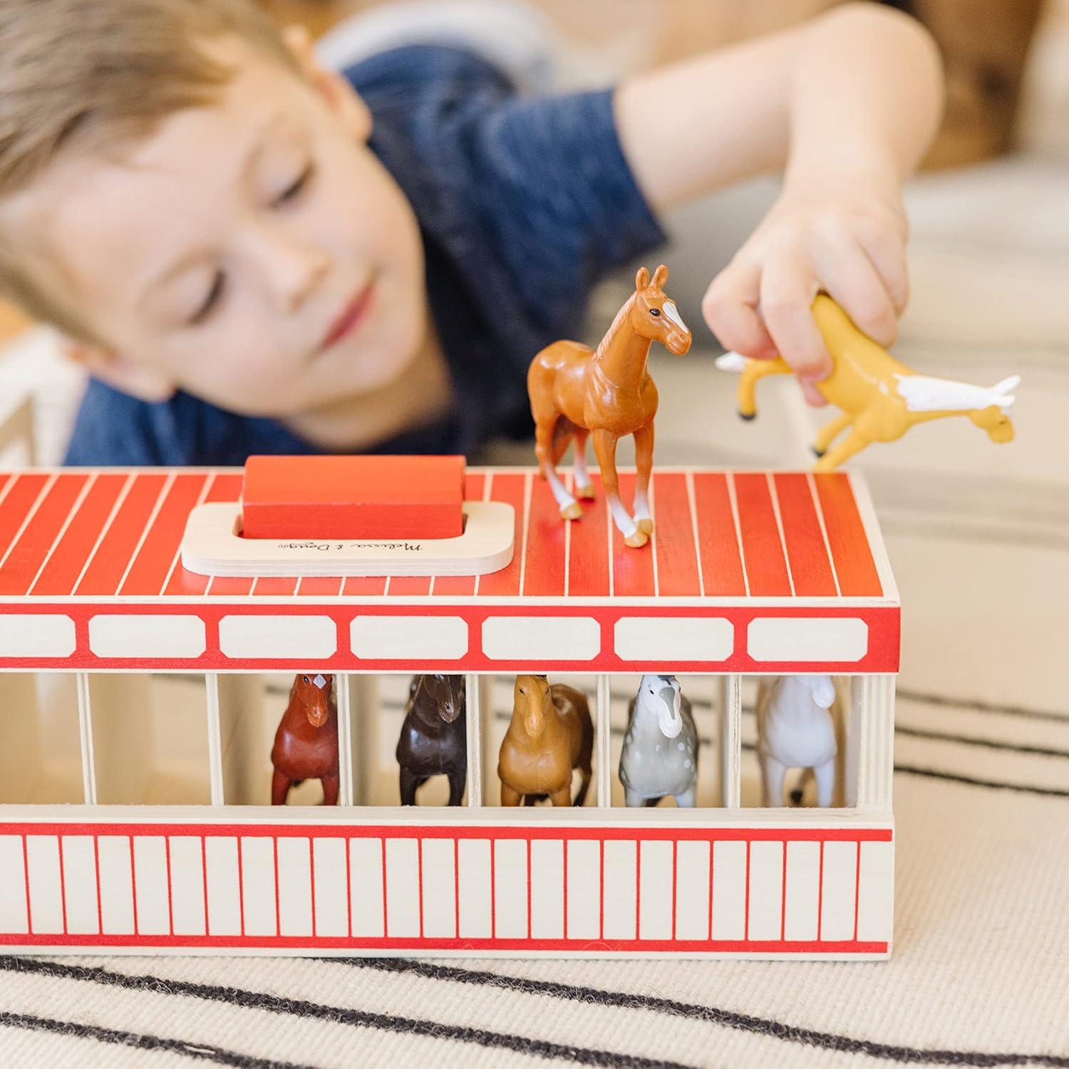 imageMelissa ampamp Doug TakeAlong ShowHorse Stable Play Set with Wooden Stable Box and 8 Toy HorsesShowHorse