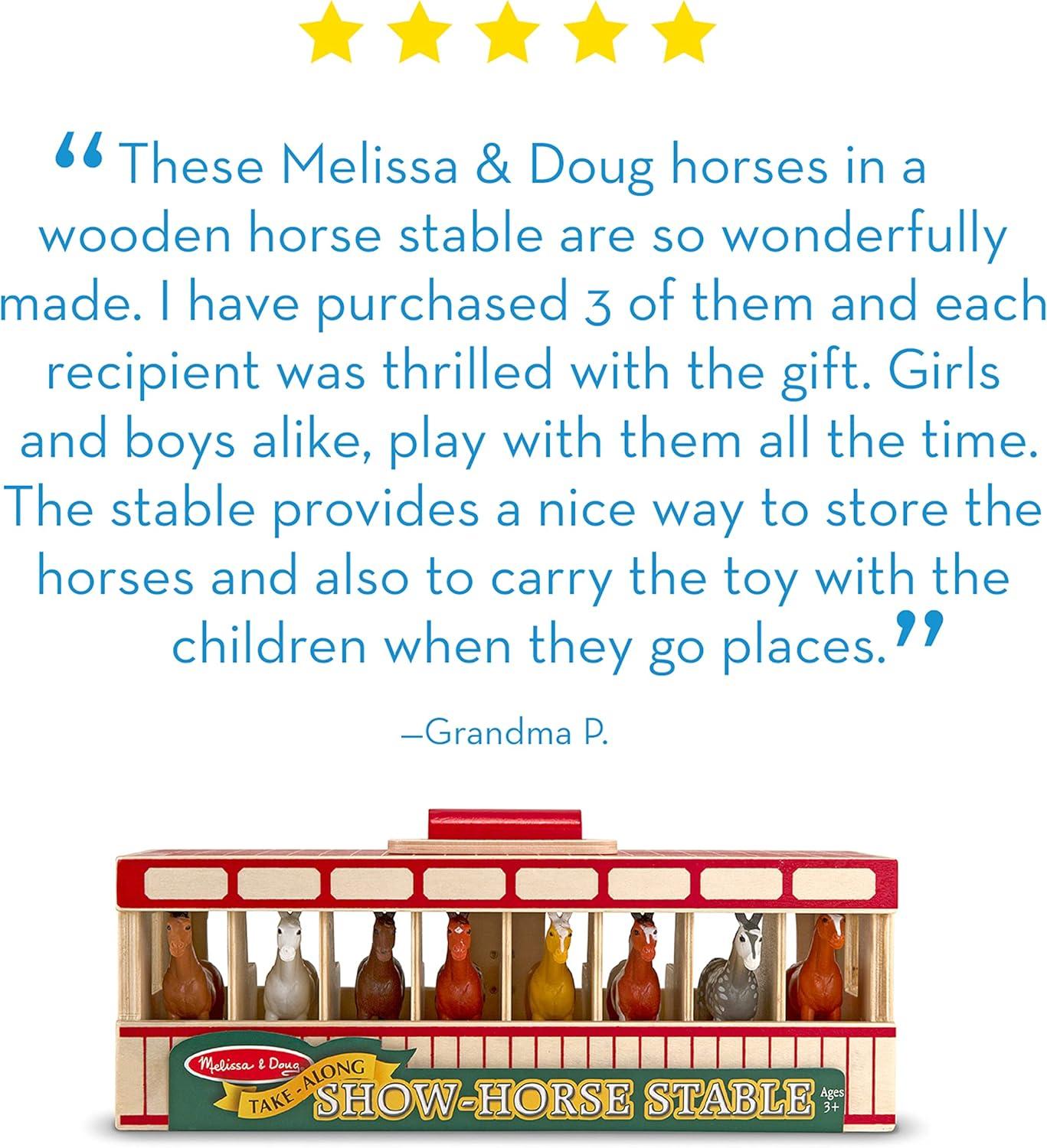 imageMelissa ampamp Doug TakeAlong ShowHorse Stable Play Set with Wooden Stable Box and 8 Toy HorsesShowHorse