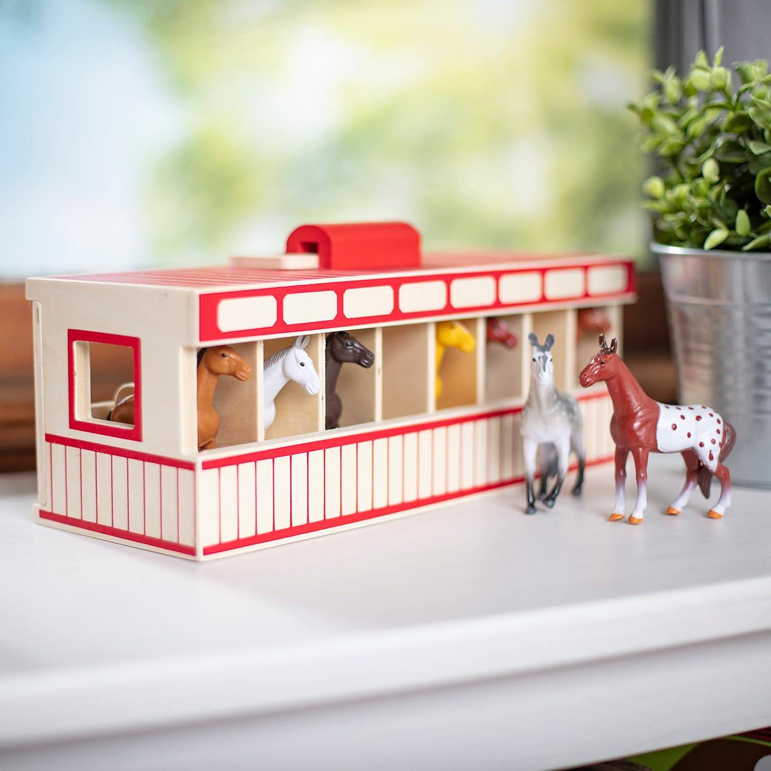 imageMelissa ampamp Doug TakeAlong ShowHorse Stable Play Set with Wooden Stable Box and 8 Toy HorsesShowHorse