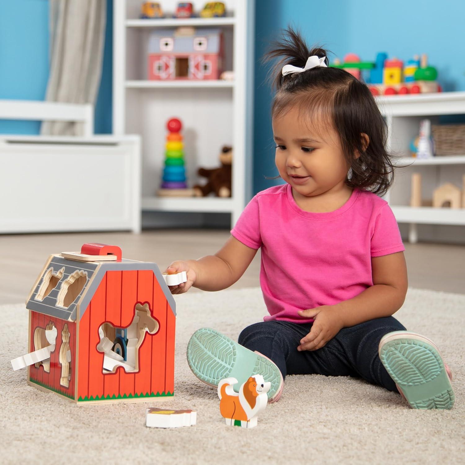 imageMelissa ampamp Doug TakeAlong Wooden Toy Barn 11Pc Portable Toddler Playset with Farm Animals ampamp PopUp Roof Preschool Learning Toys for Girls ampamp Boys 2TakeAlong SortingBarn Toy