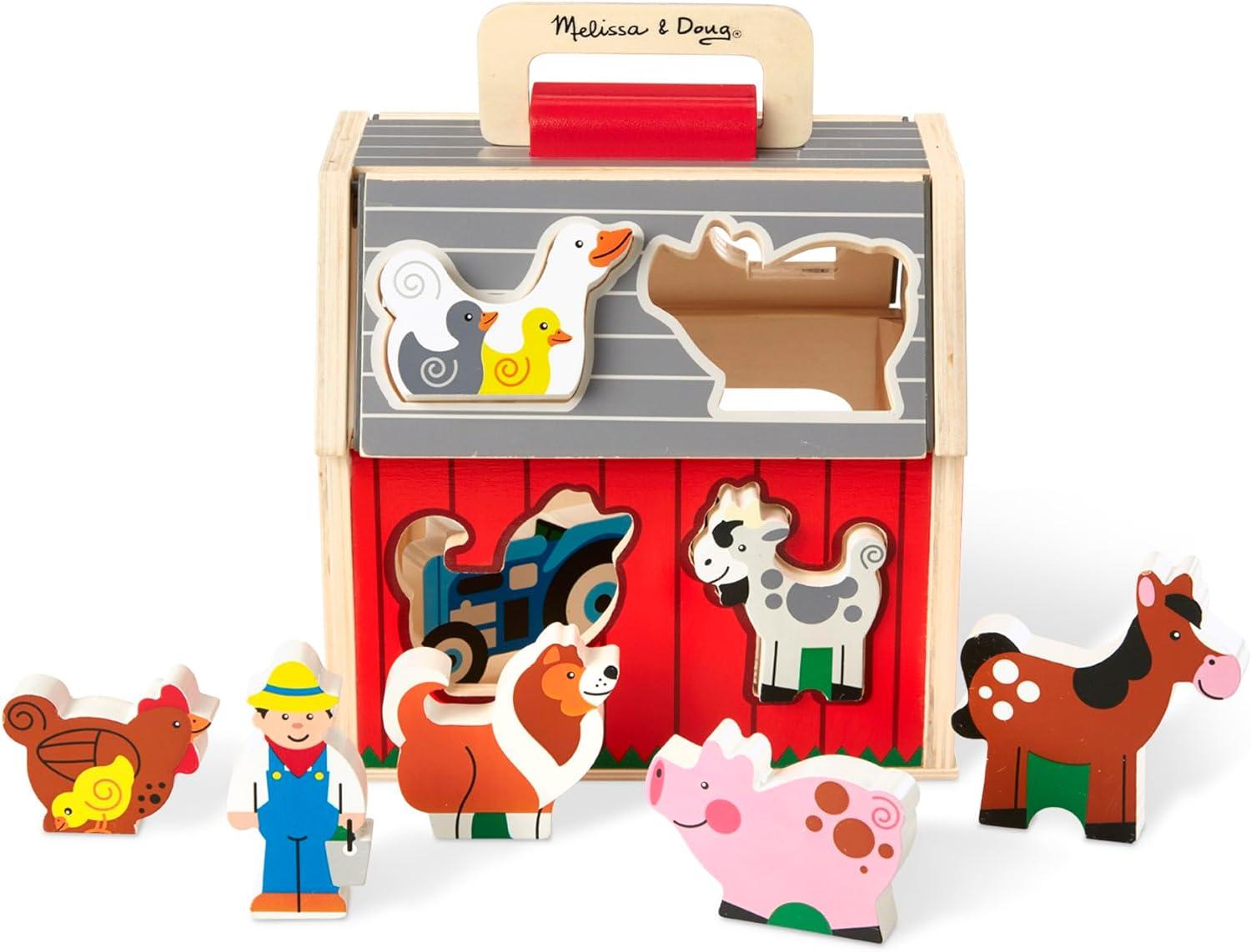 imageMelissa ampamp Doug TakeAlong Wooden Toy Barn 11Pc Portable Toddler Playset with Farm Animals ampamp PopUp Roof Preschool Learning Toys for Girls ampamp Boys 2TakeAlong SortingBarn Toy