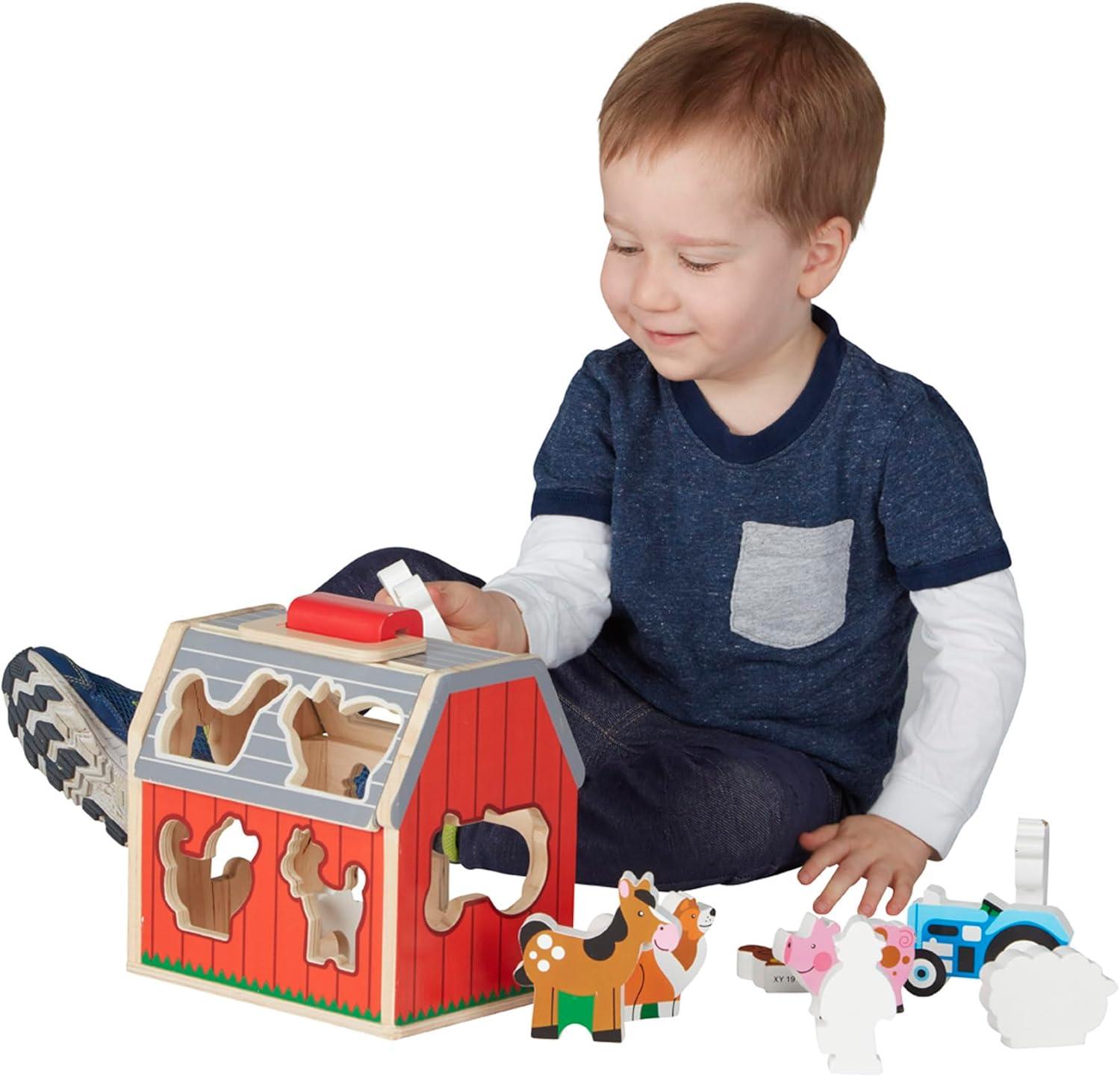 imageMelissa ampamp Doug TakeAlong Wooden Toy Barn 11Pc Portable Toddler Playset with Farm Animals ampamp PopUp Roof Preschool Learning Toys for Girls ampamp Boys 2TakeAlong SortingBarn Toy