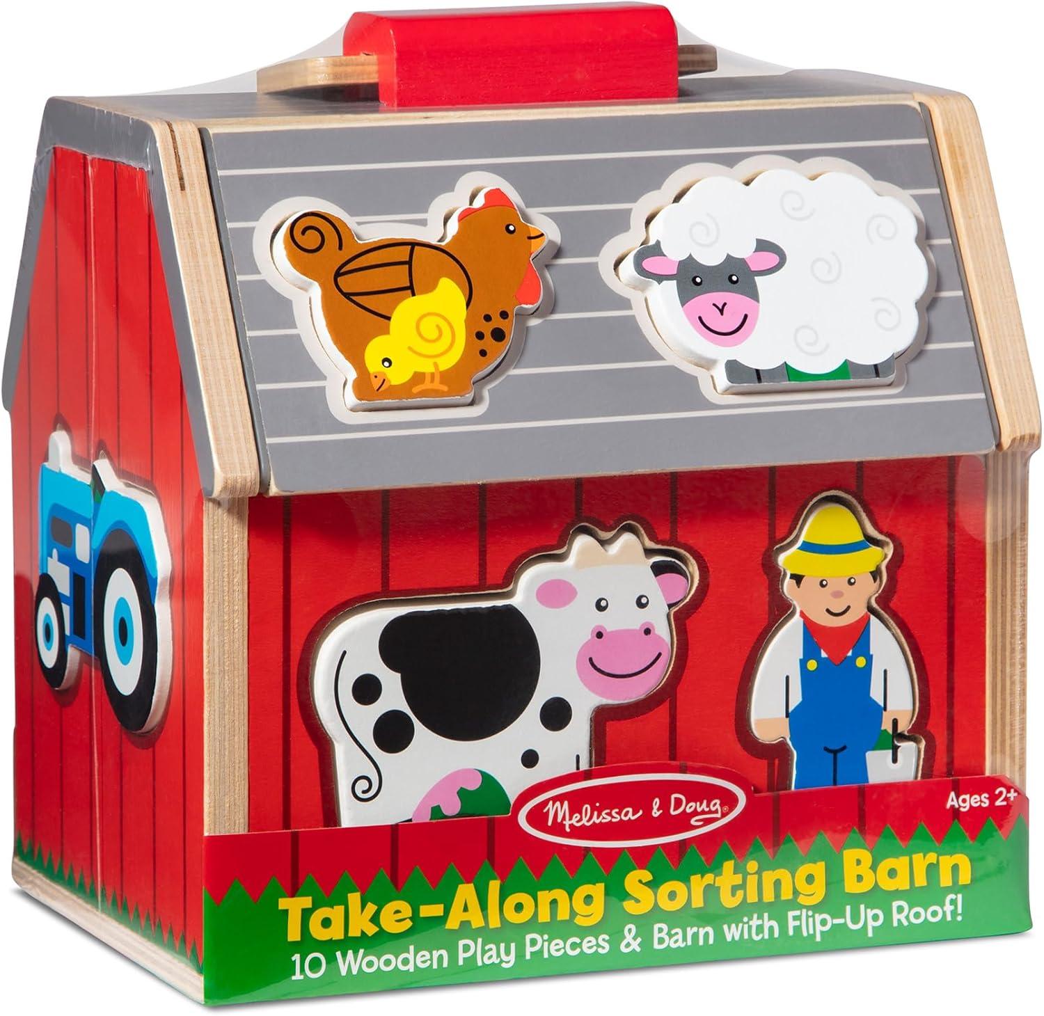 imageMelissa ampamp Doug TakeAlong Wooden Toy Barn 11Pc Portable Toddler Playset with Farm Animals ampamp PopUp Roof Preschool Learning Toys for Girls ampamp Boys 2TakeAlong SortingBarn Toy