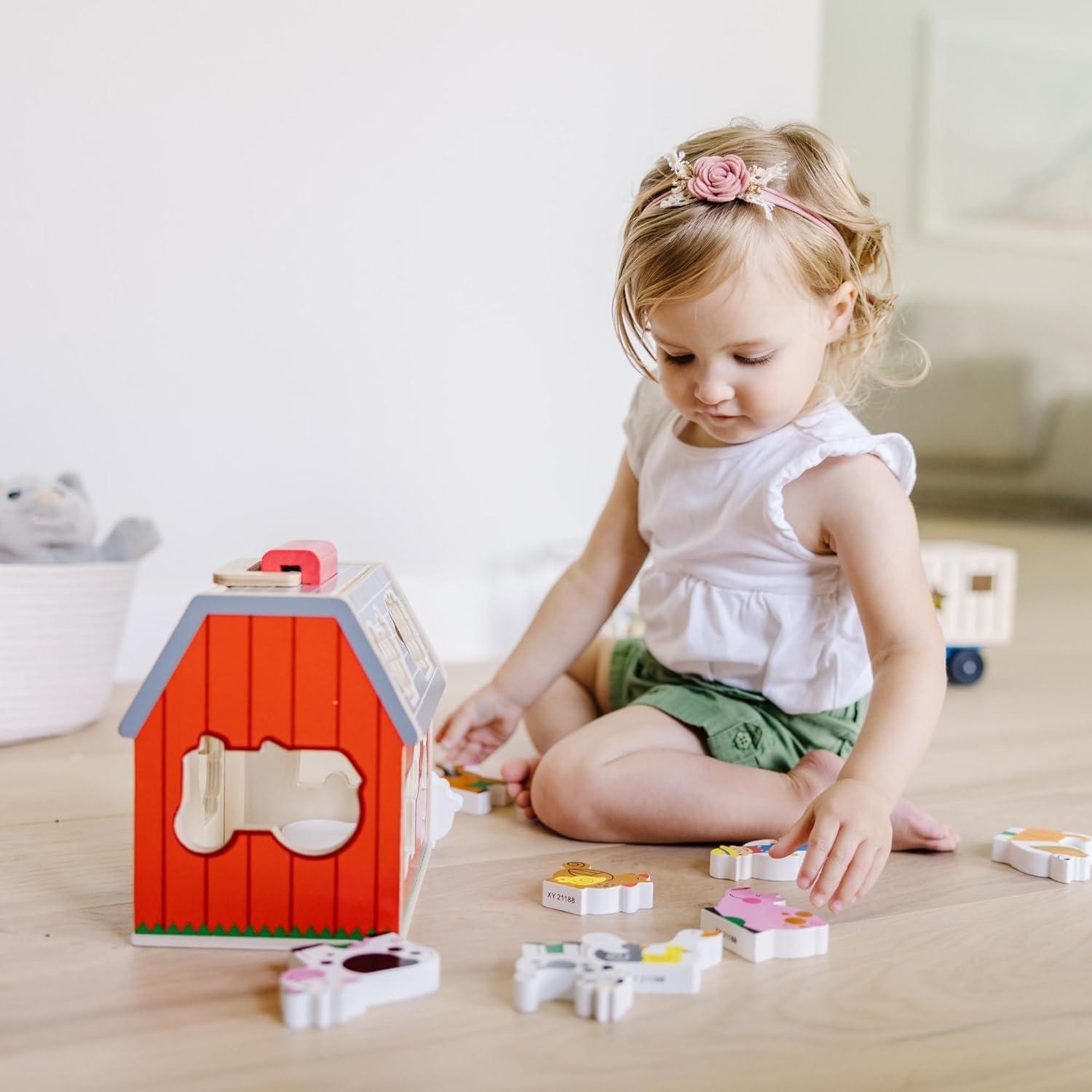 imageMelissa ampamp Doug TakeAlong Wooden Toy Barn 11Pc Portable Toddler Playset with Farm Animals ampamp PopUp Roof Preschool Learning Toys for Girls ampamp Boys 2TakeAlong SortingBarn Toy