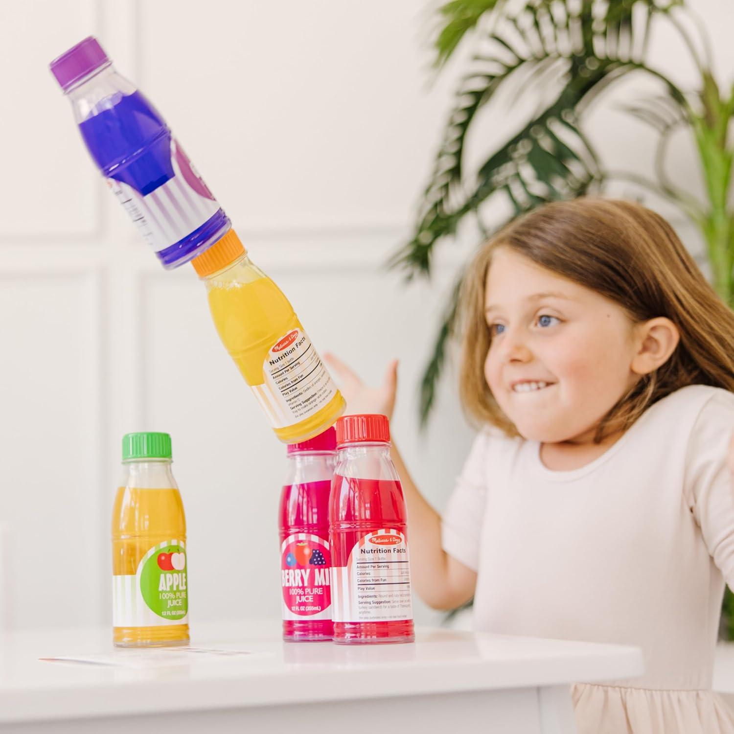 imageMelissa ampamp Doug Tip ampamp Sip Toy Juice Bottles and Activity Card 6 Pcs Pretend Play Food Set Play Kitchen Food For Ages 3Juice Bottles