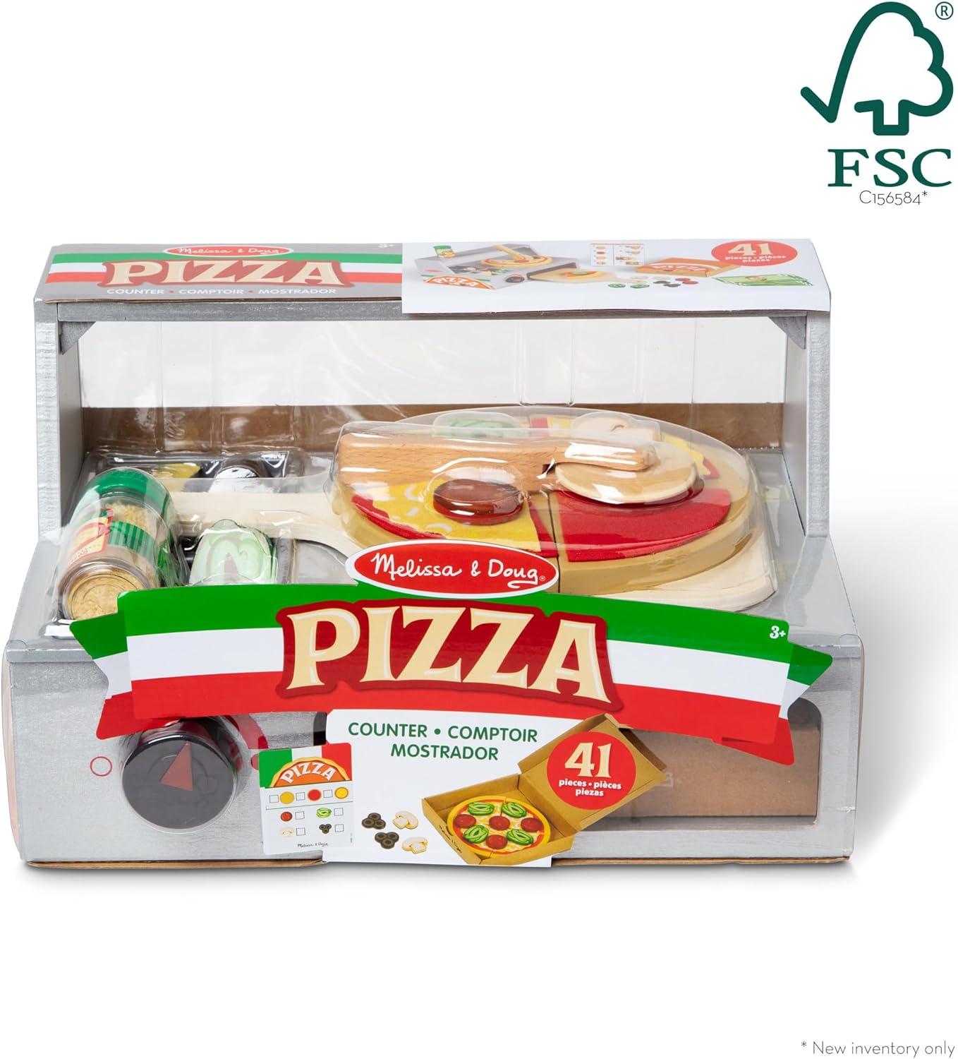 imageMelissa ampamp Doug Top ampamp Bake Wooden Pizza Counter Play Set with Play Food 41 Pcs Preschool Toy Pizza Wooden Food Set Pretend Sets For Kids Ages 3  FSCCertified  FSC CertifiedPizza