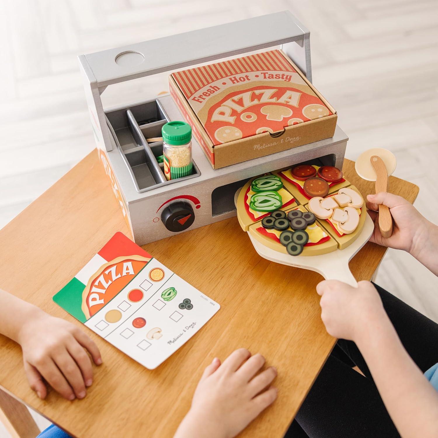 imageMelissa ampamp Doug Top ampamp Bake Wooden Pizza Counter Play Set with Play Food 41 Pcs Preschool Toy Pizza Wooden Food Set Pretend Sets For Kids Ages 3  FSCCertified  FSC CertifiedPizza