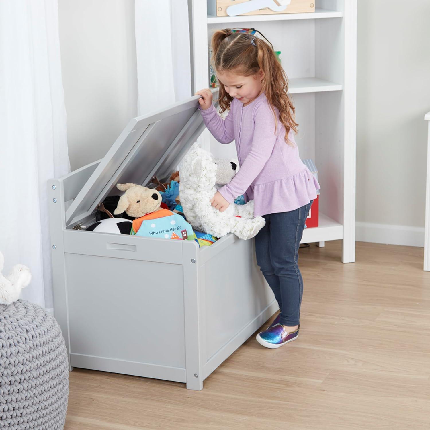 imageMelissa ampamp Doug Toy Chest Wooden Toy Storage Box with SafetyHinged Lid Kids Toys Storage Organizer for Playroom Bedroom ampamp Montessori Classroom Furniture for Boys ampamp Girls Ages 3Grey