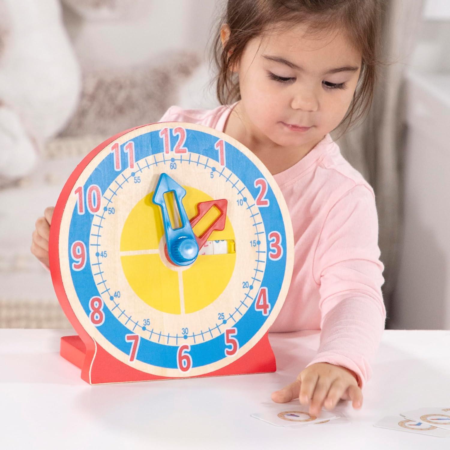 imageMelissa ampamp Doug Turn ampamp Tell Wooden Clock  Educational Toy with 12 Reversible Time CardsClock