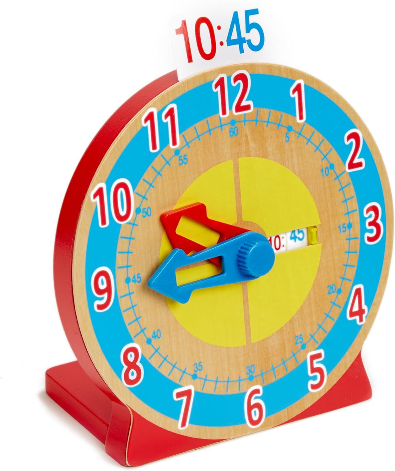 imageMelissa ampamp Doug Turn ampamp Tell Wooden Clock  Educational Toy with 12 Reversible Time CardsClock