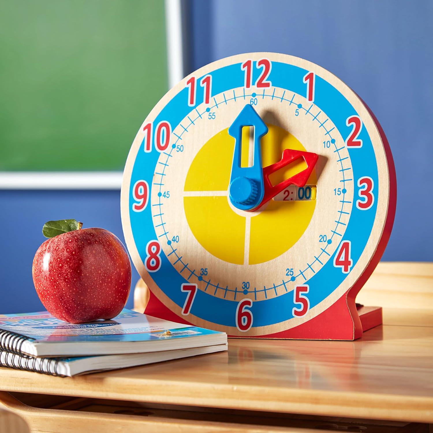 imageMelissa ampamp Doug Turn ampamp Tell Wooden Clock  Educational Toy with 12 Reversible Time CardsClock