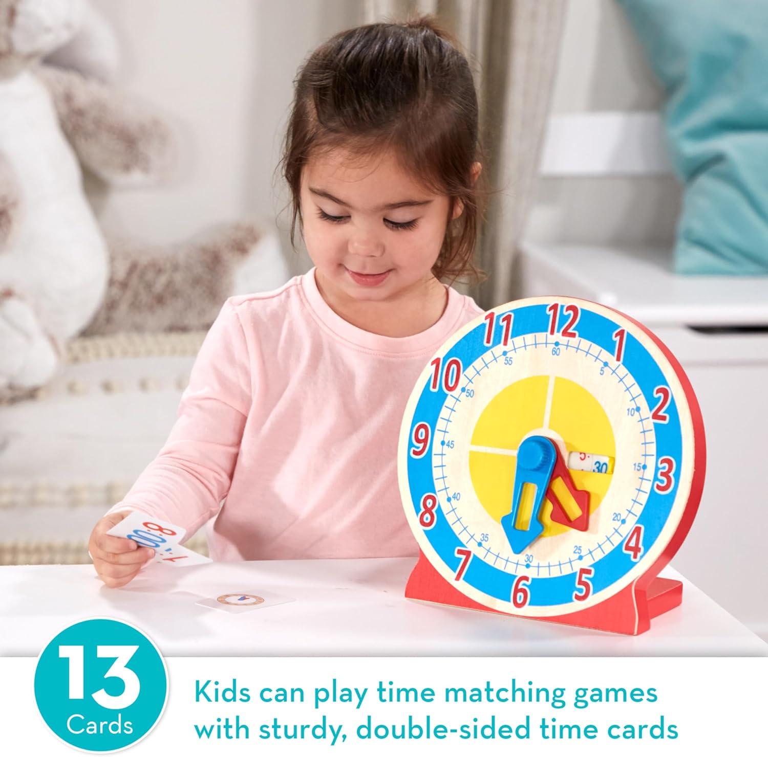 imageMelissa ampamp Doug Turn ampamp Tell Wooden Clock  Educational Toy with 12 Reversible Time CardsClock