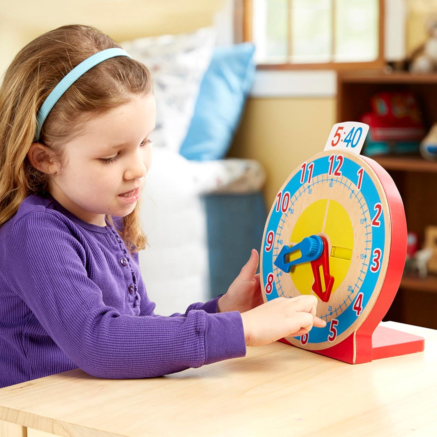 imageMelissa ampamp Doug Turn ampamp Tell Wooden Clock  Educational Toy with 12 Reversible Time CardsClock