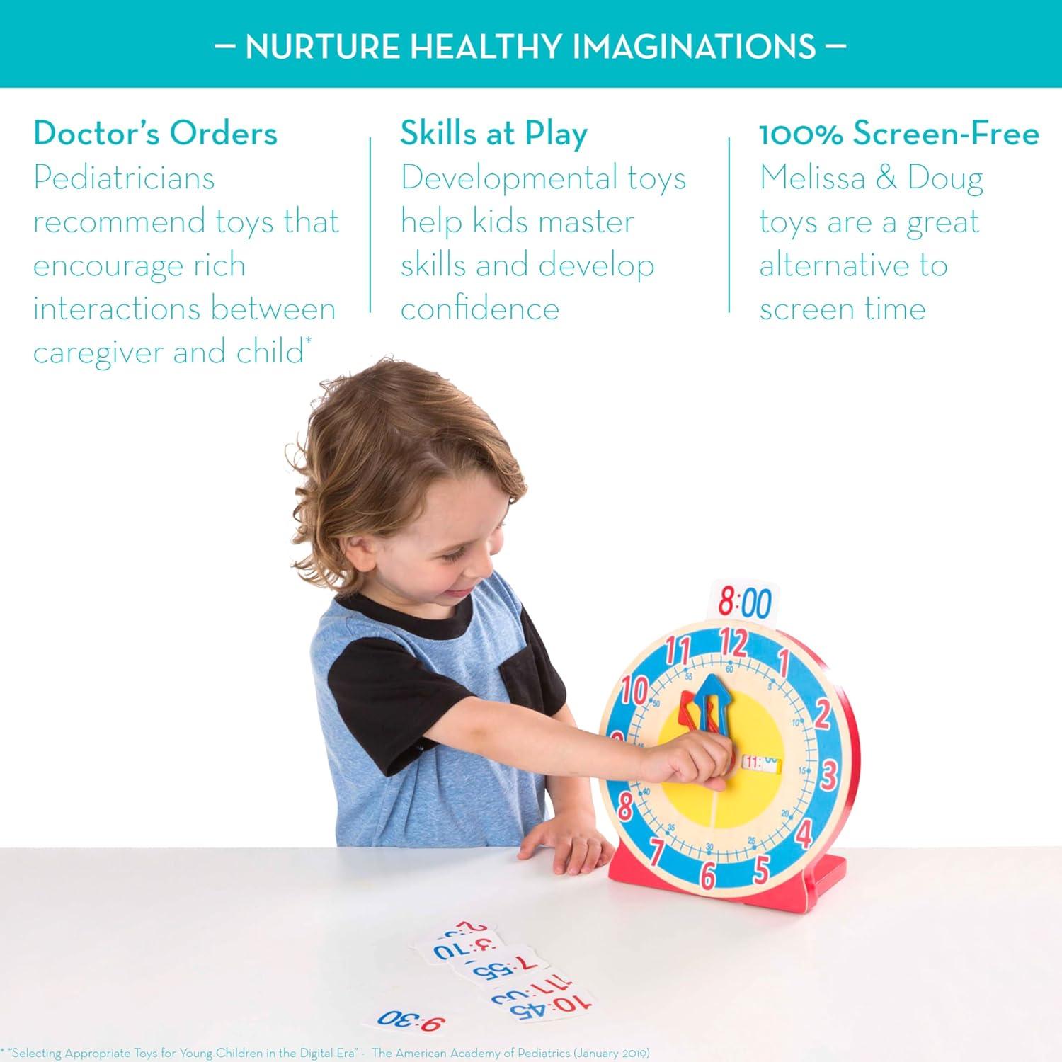 imageMelissa ampamp Doug Turn ampamp Tell Wooden Clock  Educational Toy with 12 Reversible Time CardsClock