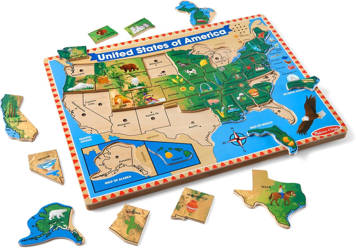 imageMelissa ampamp Doug USA Map Sound Puzzle  Wooden Puzzle with Sound Effects 40 pcs