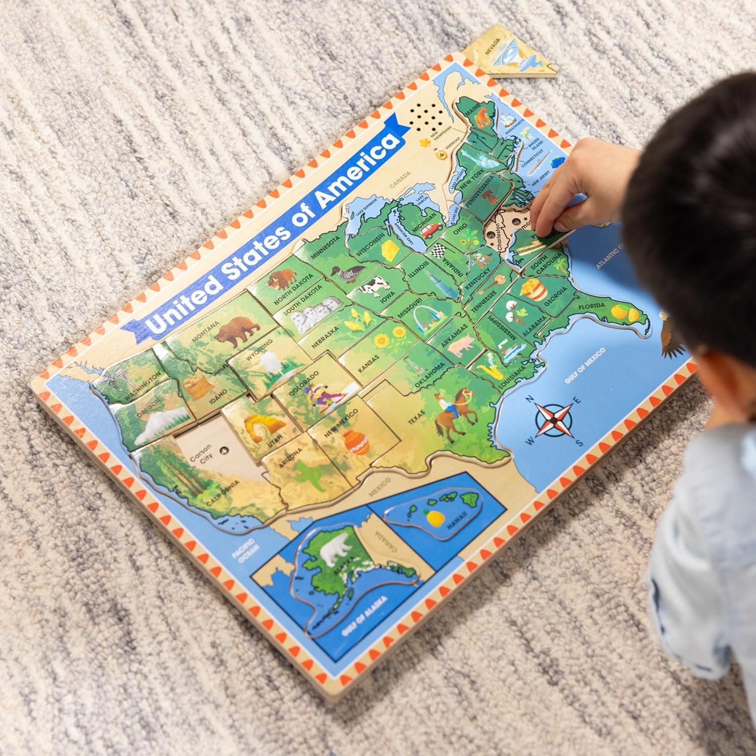 imageMelissa ampamp Doug USA Map Sound Puzzle  Wooden Puzzle with Sound Effects 40 pcs
