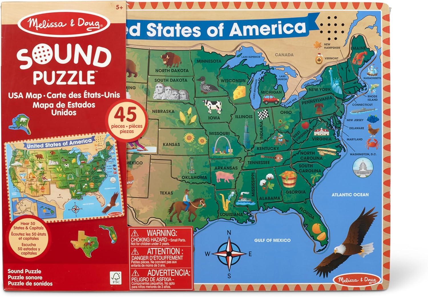 imageMelissa ampamp Doug USA Map Sound Puzzle  Wooden Puzzle with Sound Effects 40 pcs