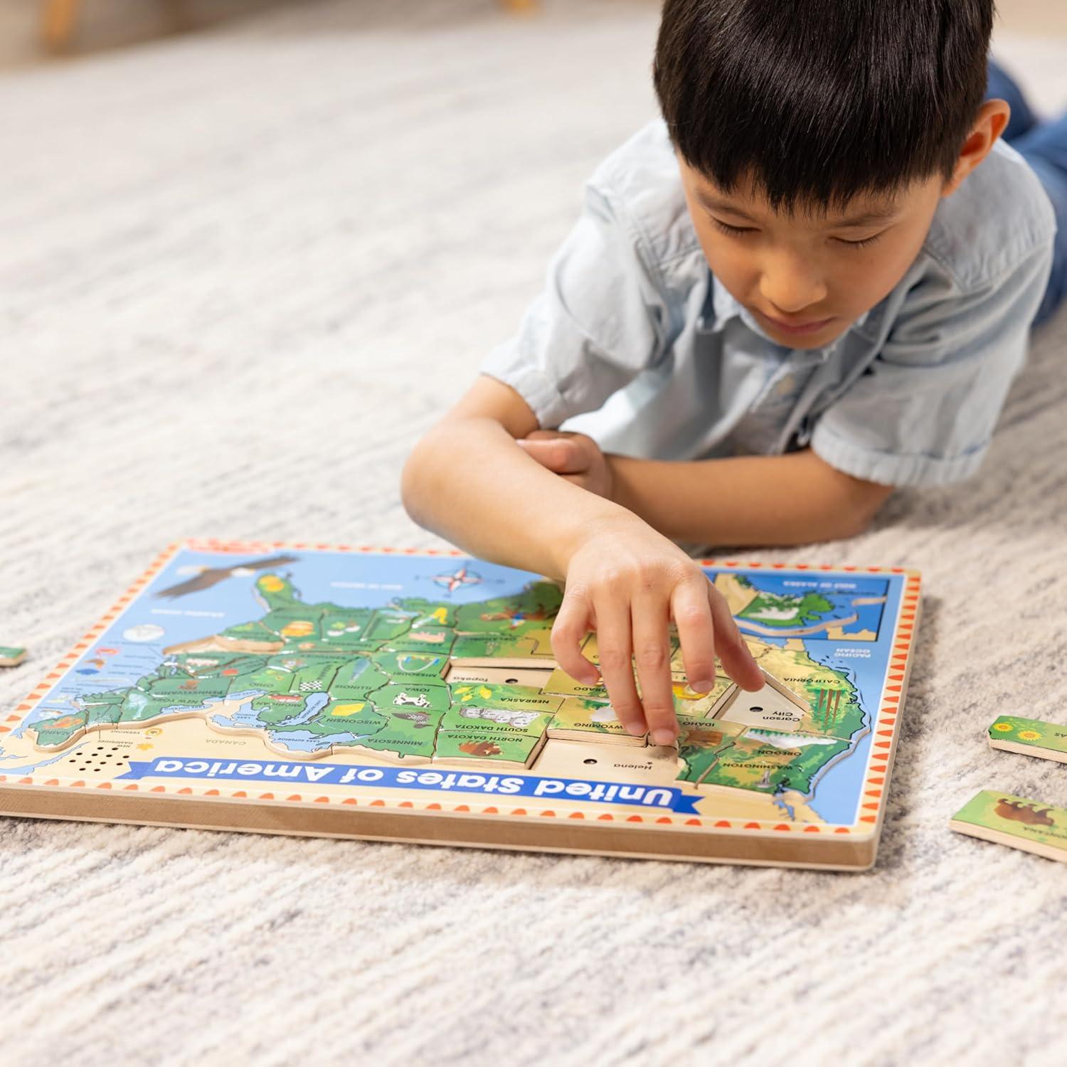 imageMelissa ampamp Doug USA Map Sound Puzzle  Wooden Puzzle with Sound Effects 40 pcs
