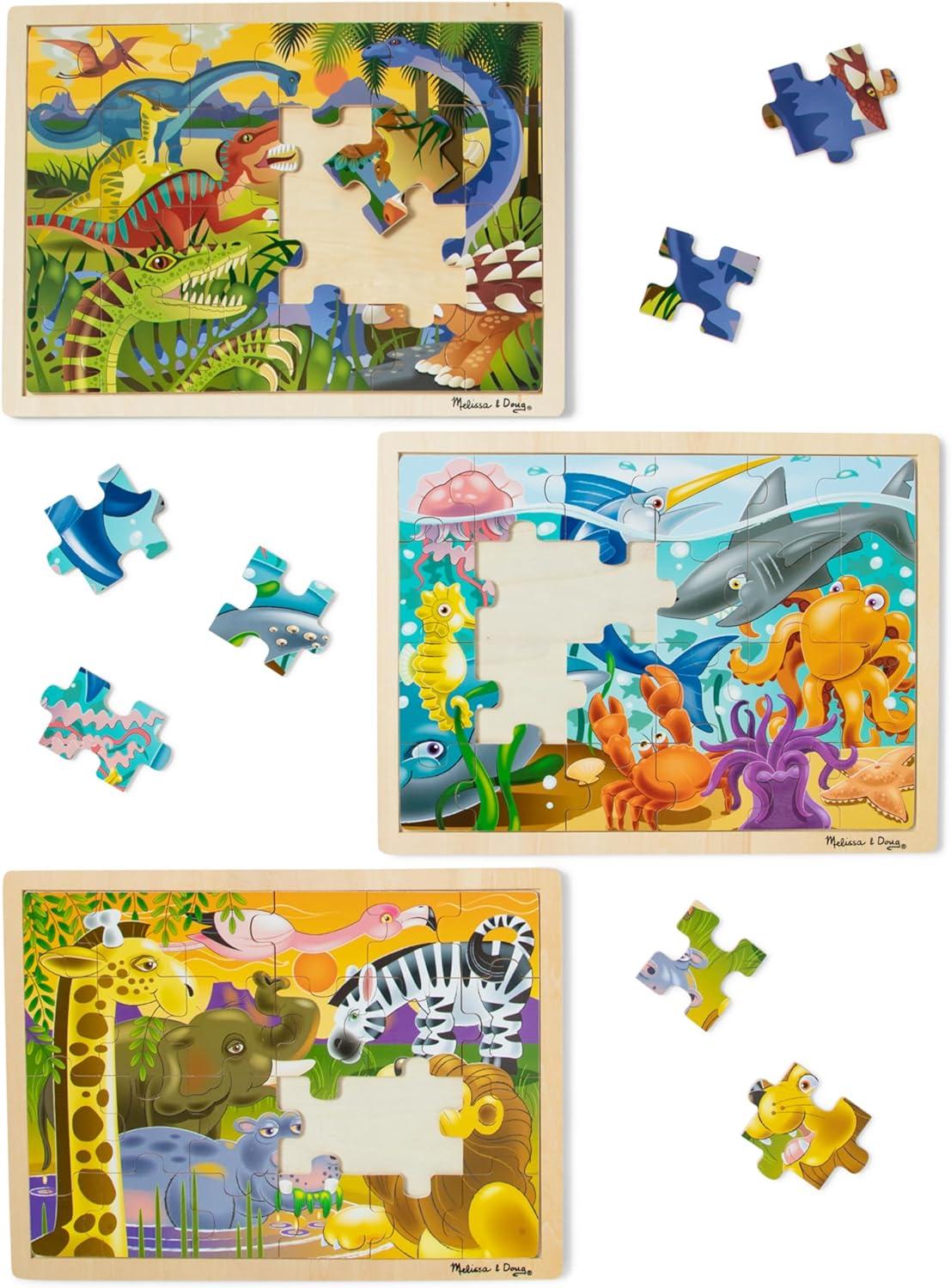 imageMelissa ampamp Doug Under The Sea Ocean Animals Wooden Jigsaw Puzzle with Storage Tray 24 pcsBundle Dinosaurs  Safari  Under the Sea