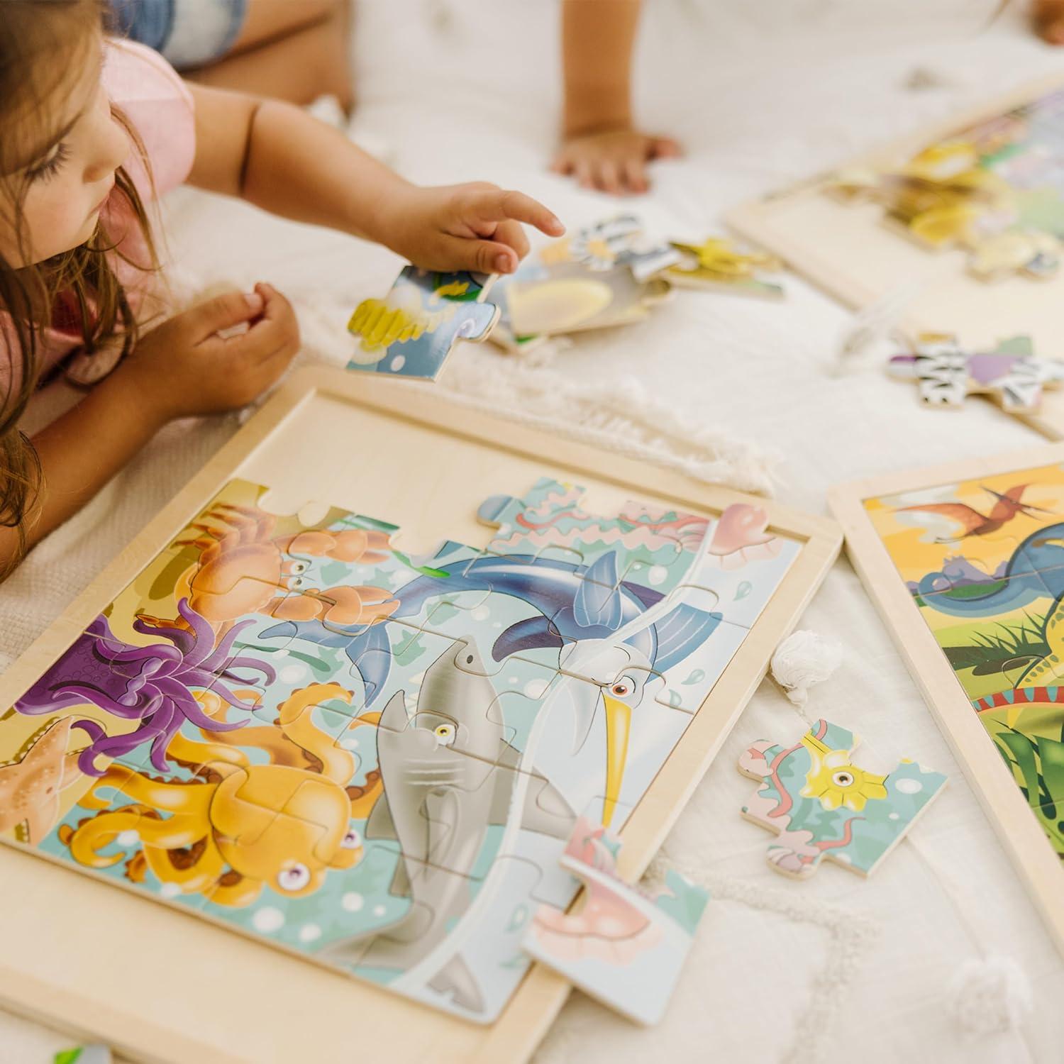 imageMelissa ampamp Doug Under The Sea Ocean Animals Wooden Jigsaw Puzzle with Storage Tray 24 pcsBundle Dinosaurs  Safari  Under the Sea