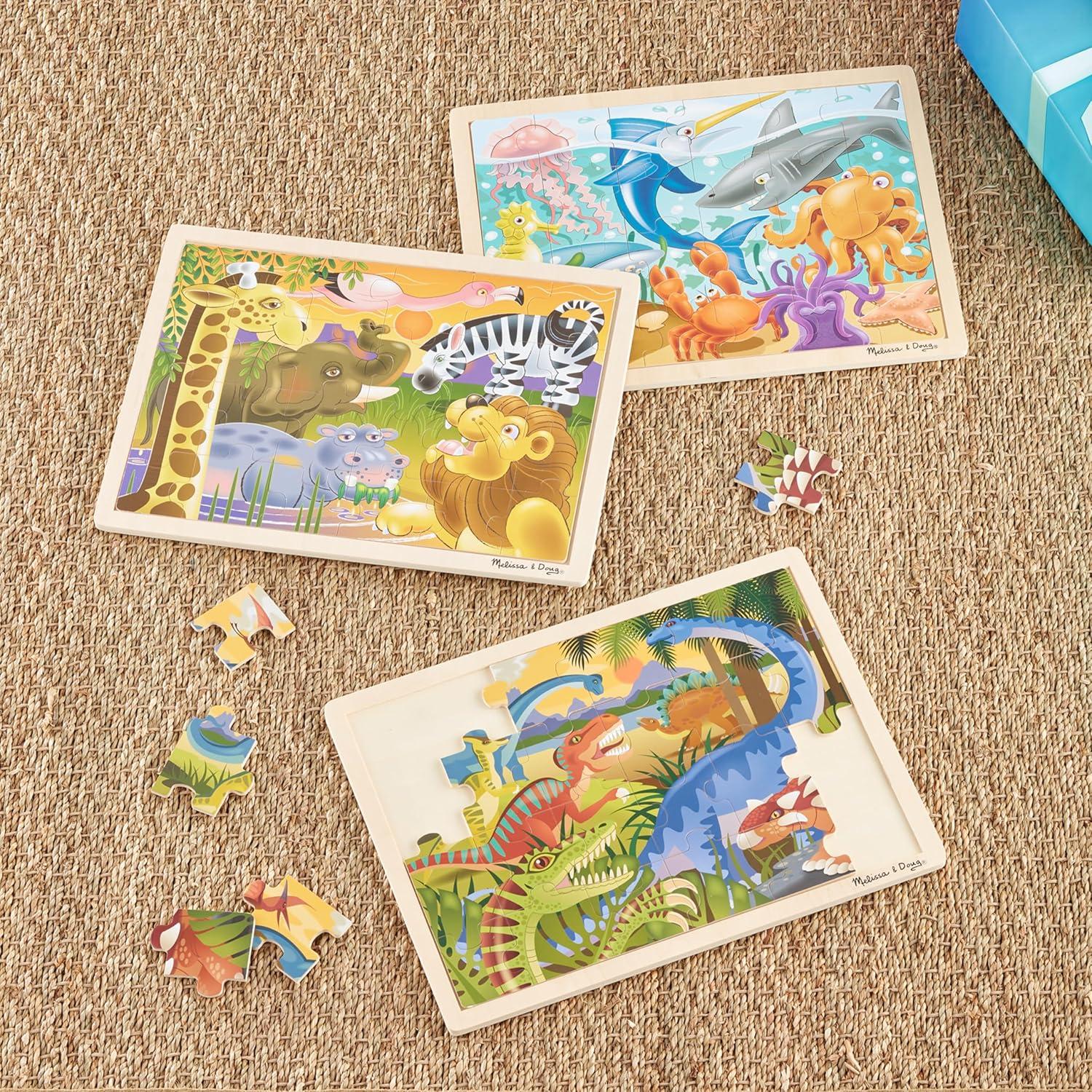 imageMelissa ampamp Doug Under The Sea Ocean Animals Wooden Jigsaw Puzzle with Storage Tray 24 pcsBundle Dinosaurs  Safari  Under the Sea