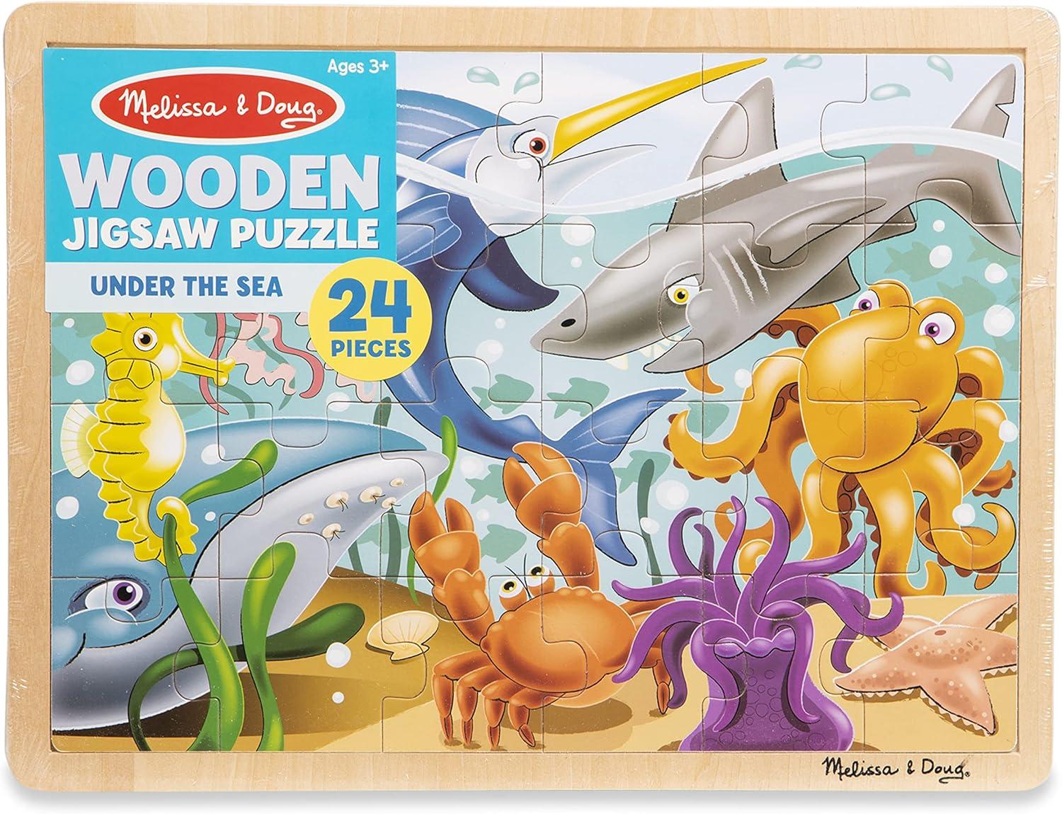 imageMelissa ampamp Doug Under The Sea Ocean Animals Wooden Jigsaw Puzzle with Storage Tray 24 pcsUnder the Sea Ocean Animals