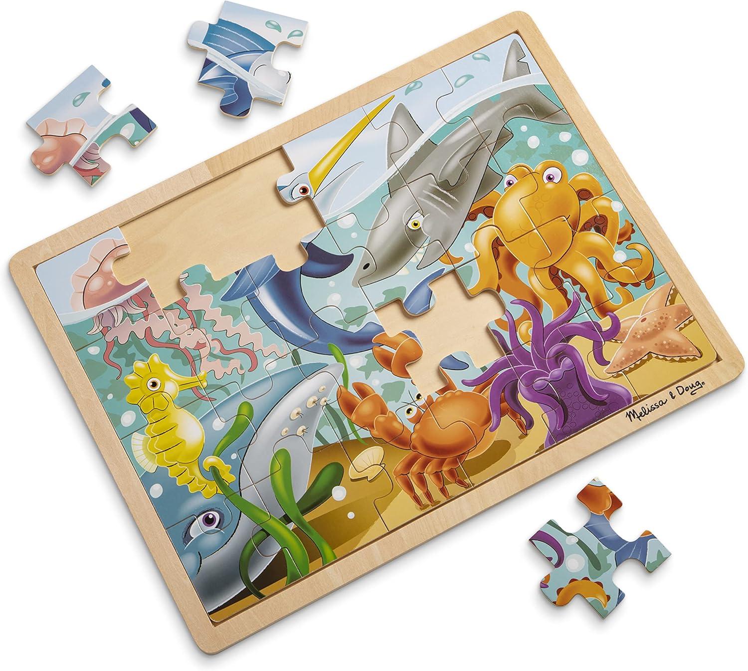 imageMelissa ampamp Doug Under The Sea Ocean Animals Wooden Jigsaw Puzzle with Storage Tray 24 pcsUnder the Sea Ocean Animals