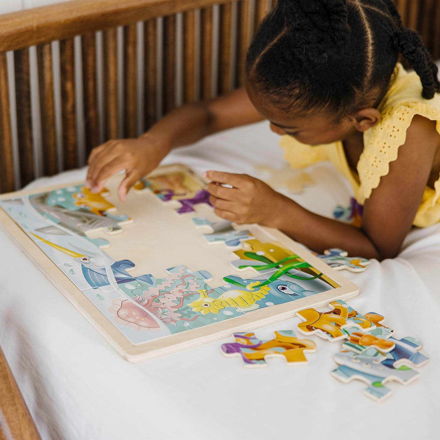 imageMelissa ampamp Doug Under The Sea Ocean Animals Wooden Jigsaw Puzzle with Storage Tray 24 pcsUnder the Sea Ocean Animals