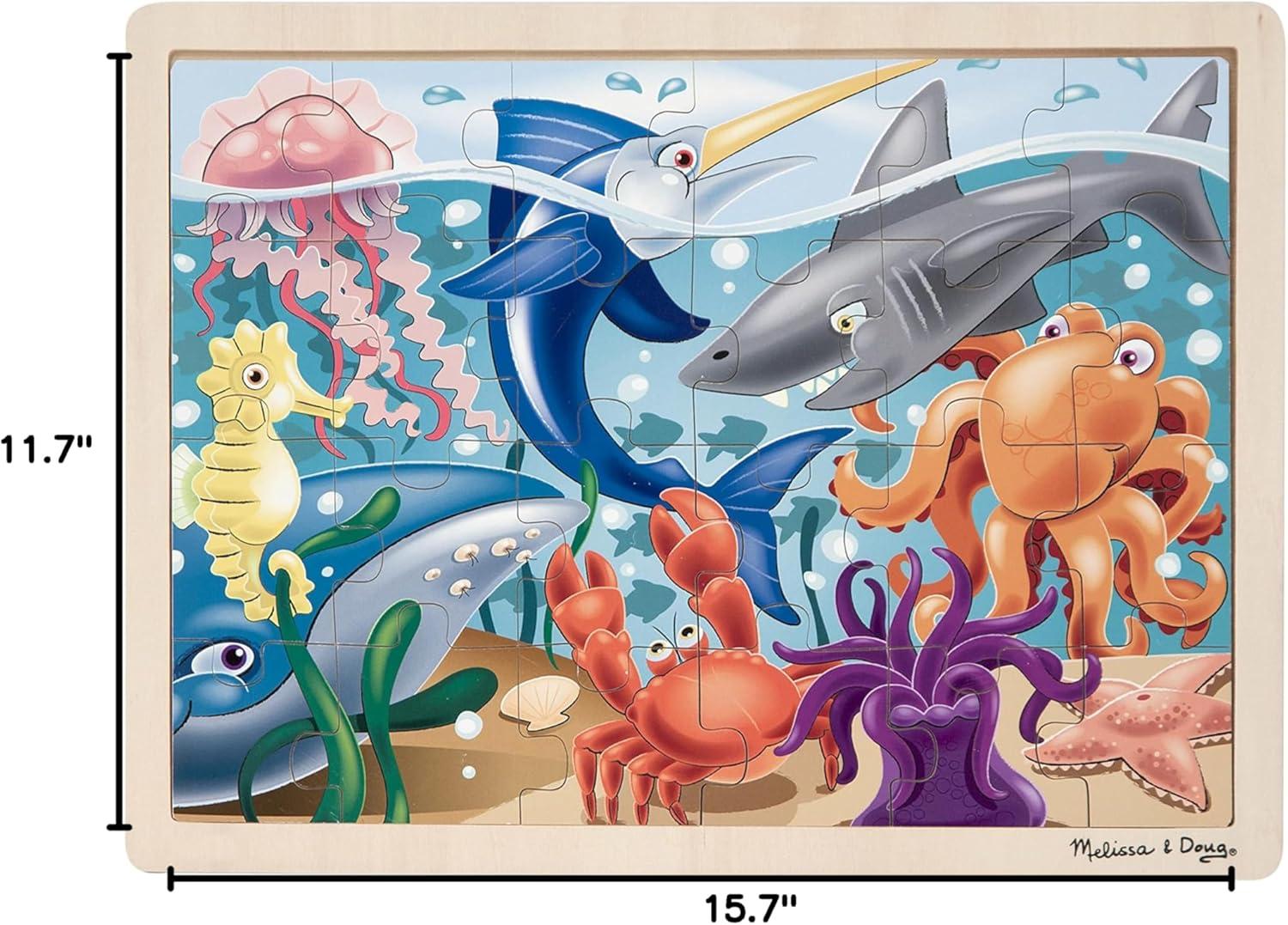 imageMelissa ampamp Doug Under The Sea Ocean Animals Wooden Jigsaw Puzzle with Storage Tray 24 pcsUnder the Sea Ocean Animals