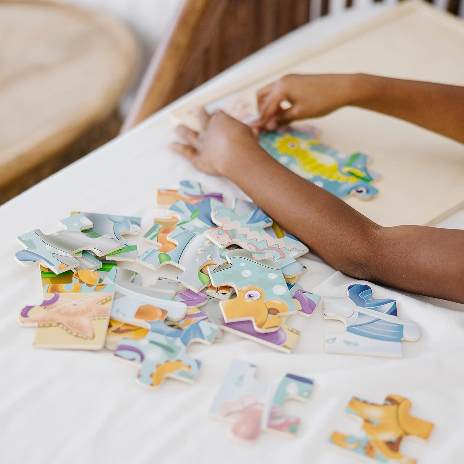 imageMelissa ampamp Doug Under The Sea Ocean Animals Wooden Jigsaw Puzzle with Storage Tray 24 pcsUnder the Sea Ocean Animals