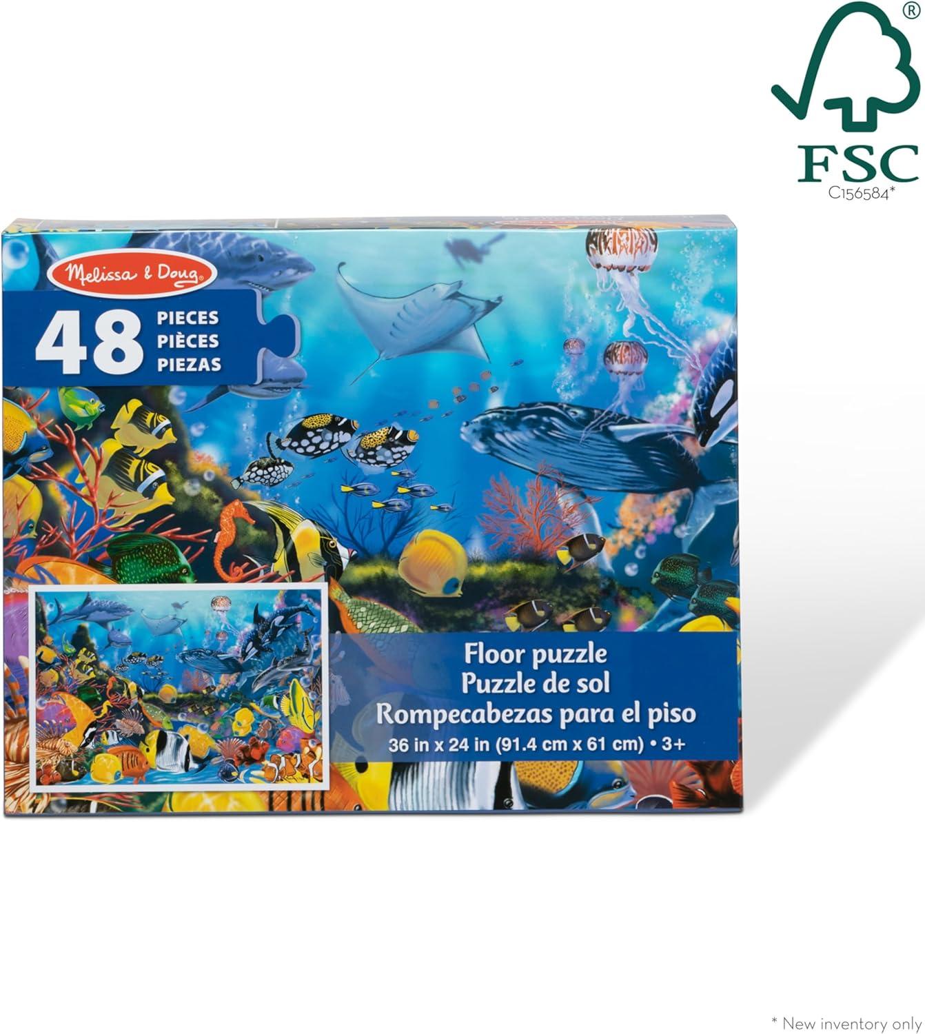 imageMelissa ampamp Doug Underwater Ocean Floor Puzzle 48 pc Jumbo Jigsaw Puzzle Educational Screen Free Activity for Toddler Preschoolers and Kids Ages 3 2 x 3 Feet  FSC CertifiedUnderwater