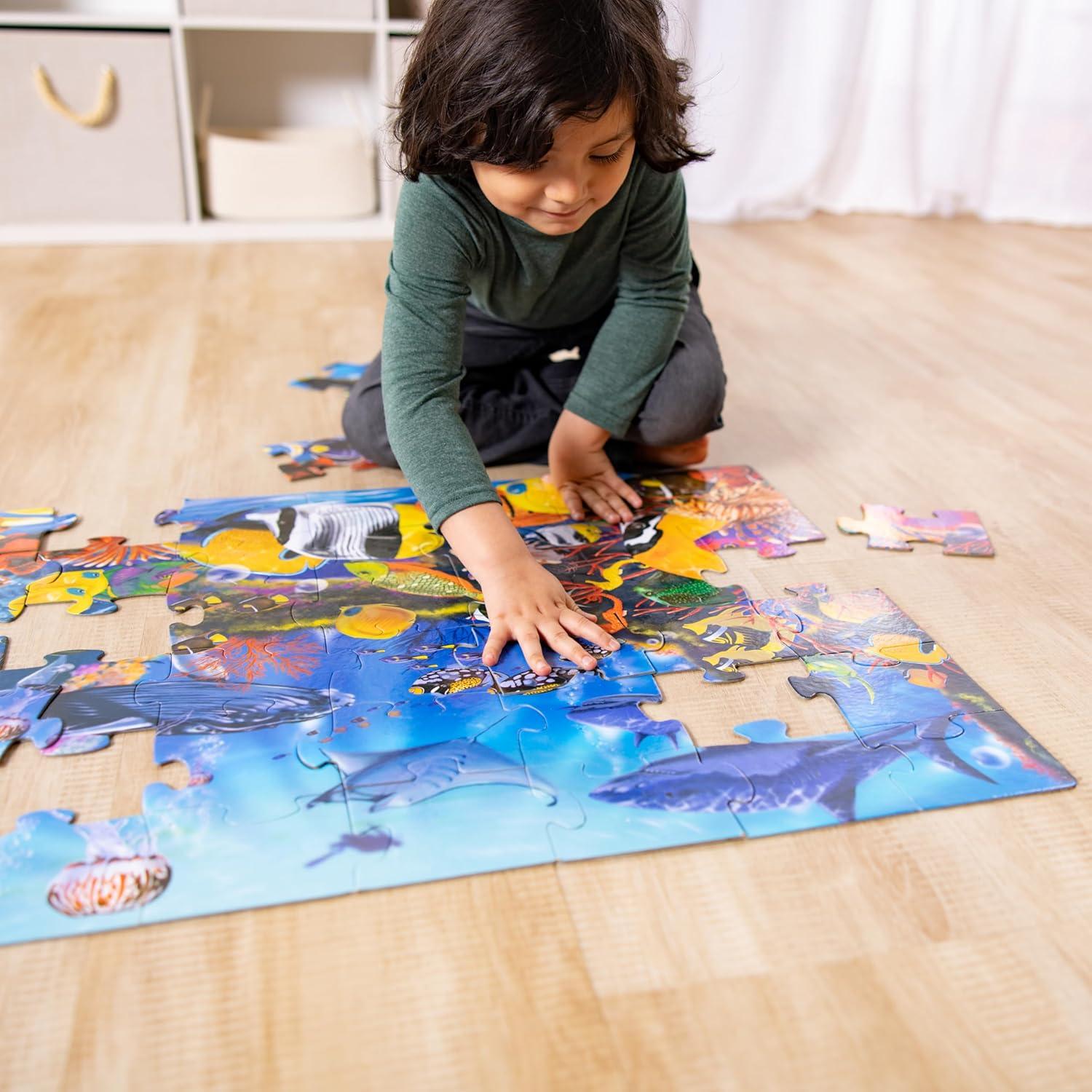 imageMelissa ampamp Doug Underwater Ocean Floor Puzzle 48 pc Jumbo Jigsaw Puzzle Educational Screen Free Activity for Toddler Preschoolers and Kids Ages 3 2 x 3 Feet  FSC CertifiedUnderwater