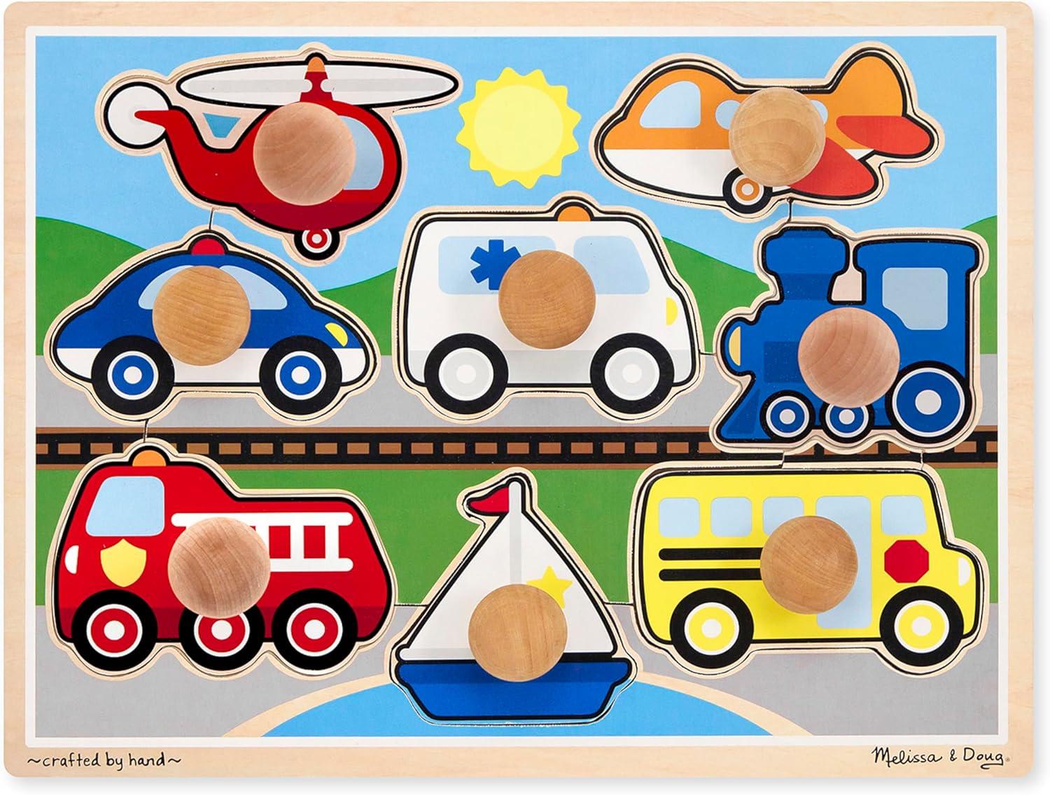 imageMelissa ampamp Doug Vehicle Jumbo Knob Puzzle Wooden Peg Puzzle for Toddlers Educational Toy for Shape Recognition and Fine Motor Skills Ages 1
