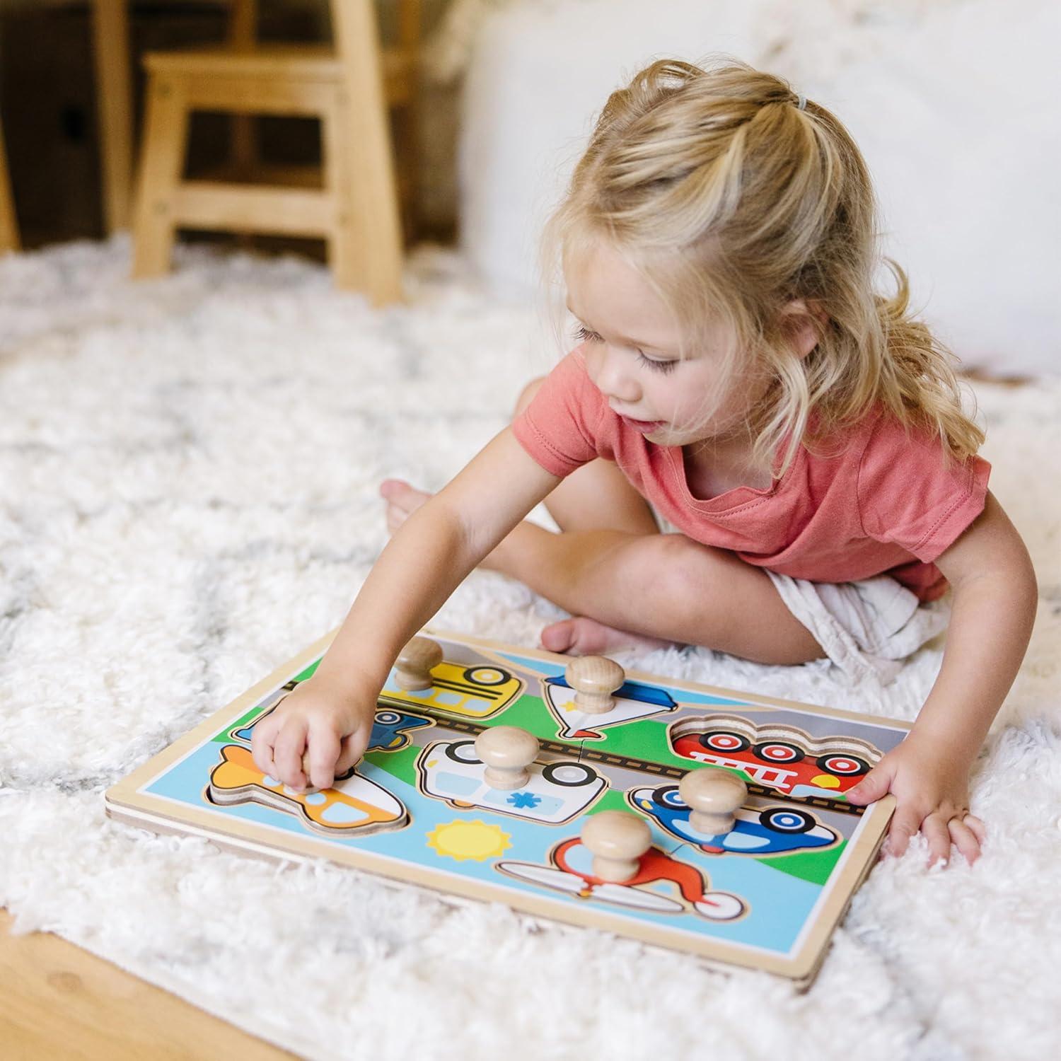 imageMelissa ampamp Doug Vehicle Jumbo Knob Puzzle Wooden Peg Puzzle for Toddlers Educational Toy for Shape Recognition and Fine Motor Skills Ages 1