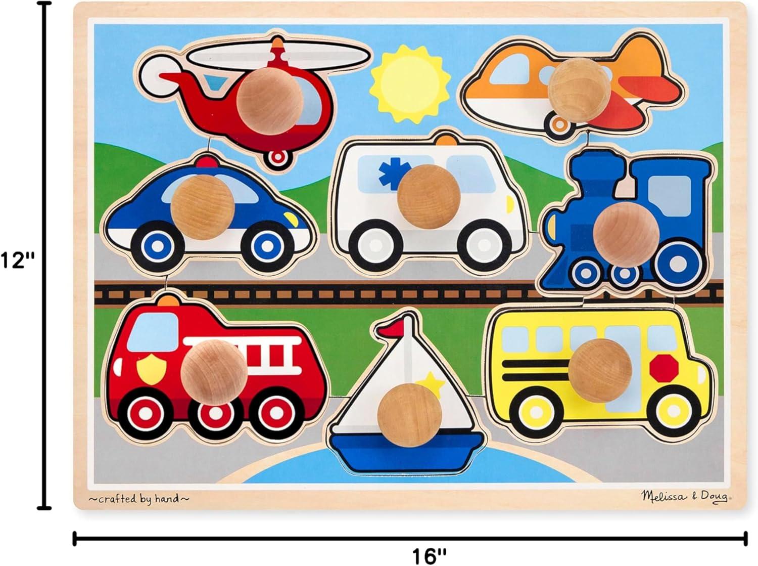 imageMelissa ampamp Doug Vehicle Jumbo Knob Puzzle Wooden Peg Puzzle for Toddlers Educational Toy for Shape Recognition and Fine Motor Skills Ages 1