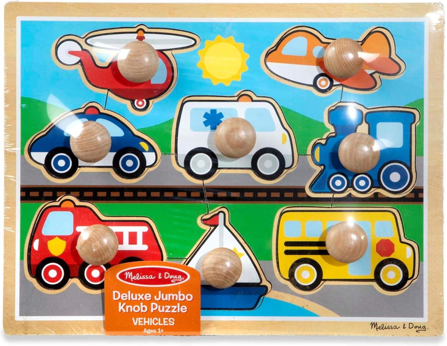 imageMelissa ampamp Doug Vehicle Jumbo Knob Puzzle Wooden Peg Puzzle for Toddlers Educational Toy for Shape Recognition and Fine Motor Skills Ages 1