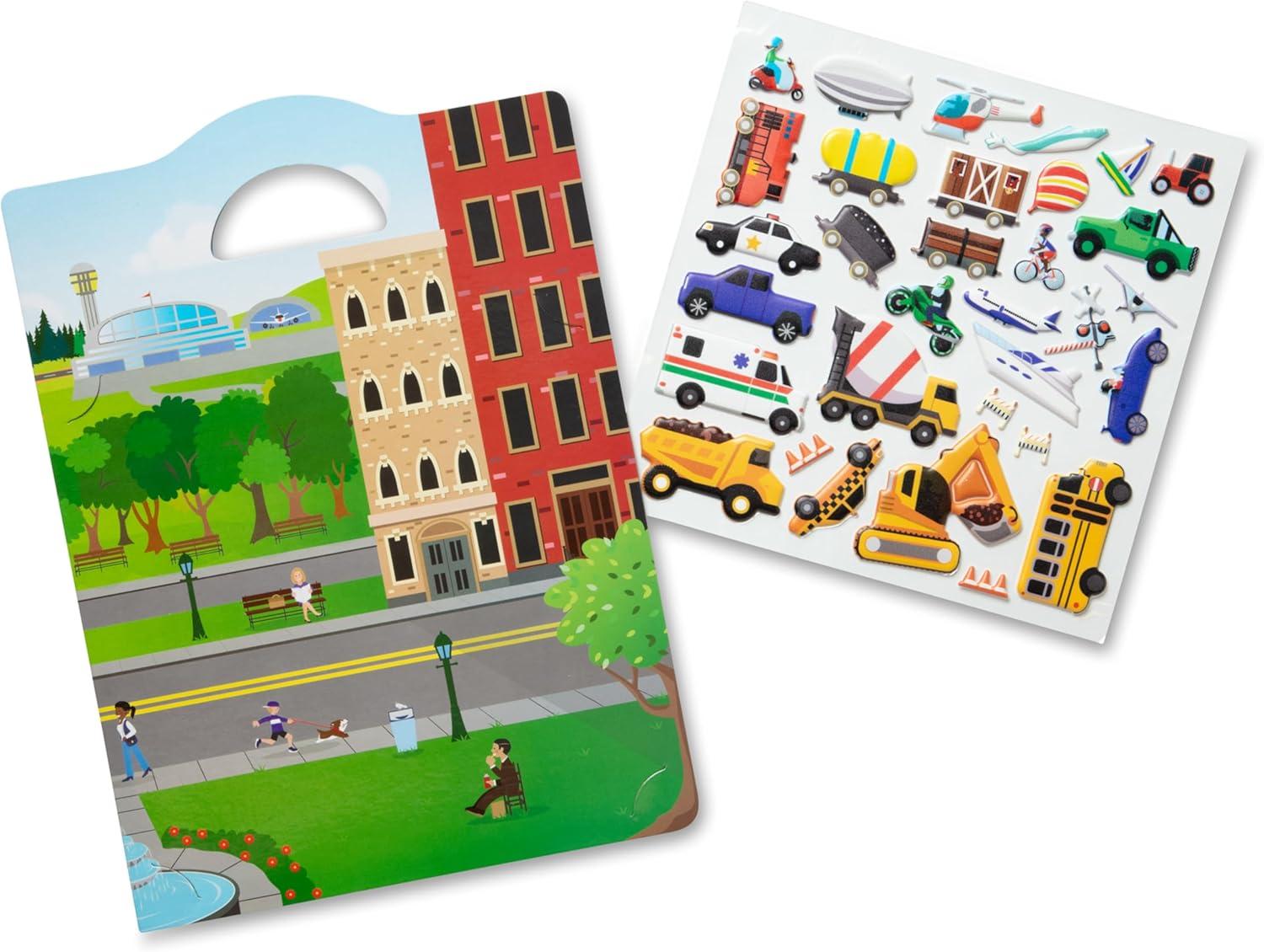 imageMelissa ampamp Doug Vehicles Puffy Sticker Play Set Travel Toy with DoubleSided Background 32 Reusable Puffy Stickers